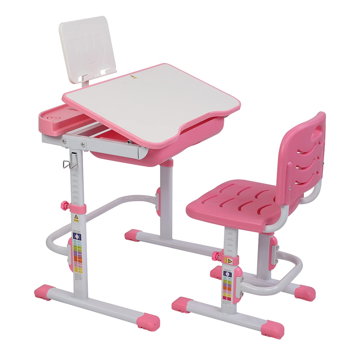 Adjustable Kids Study Desk and Chair Set - Ergonomic Height & Tilt Children's Learning Table with Reading Stand (70cm) - Perfect for Homeschooling, Online Classes & Homework Station