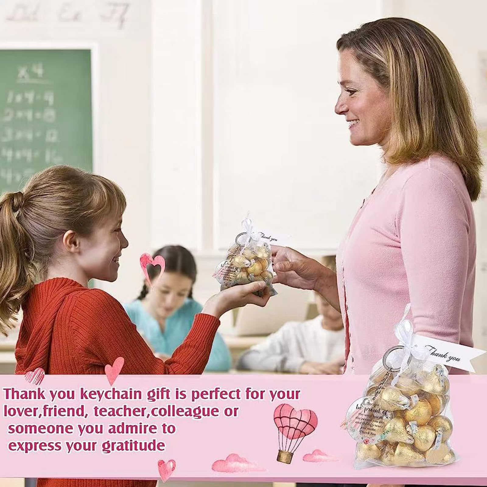 48-Pack Saddgo Thank You Cards with Inspirational Floral Acrylic Keychains - Appreciation Gifts for Birthday, Teacher, Nurse & Coworkers | Bulk Thank You Notes with Plastic Storage Bags for Office, School & Party Favors