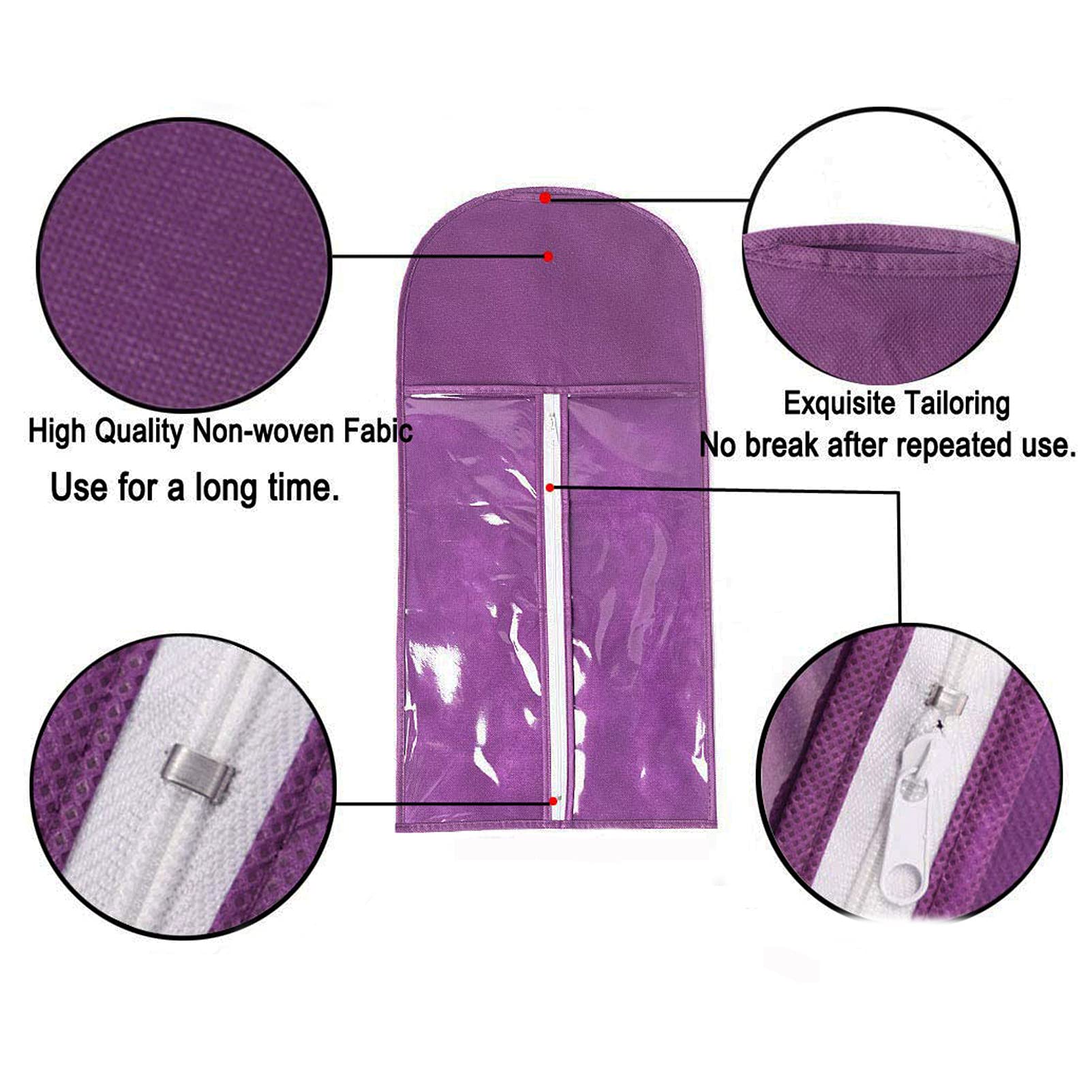 5-Piece Wig Storage Bag Set with 5 Wooden Hangers - Dust-Proof Organizer for Professional Hair Extensions & Wigs (5 Purple Bags + 5 Black Hangers) - Perfect for Salon, Home Storage & Travel