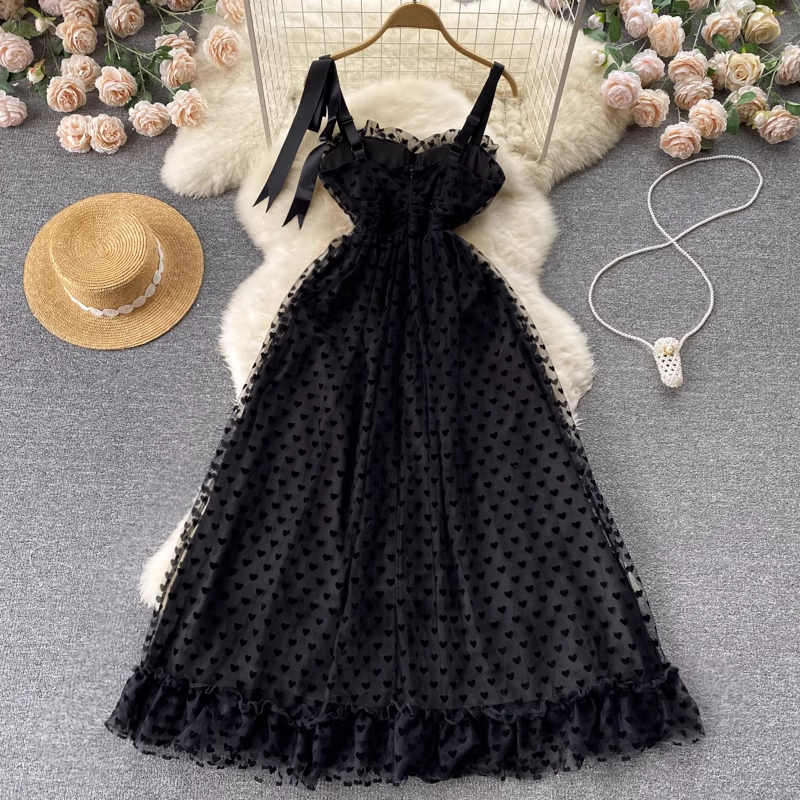 French Summer Fairy Air Net Gauze Tutu Skirt - Mid-Length Spaghetti Strap Dress for Women | Perfect for Beach Vacations, Garden Parties & Boho Photoshoots