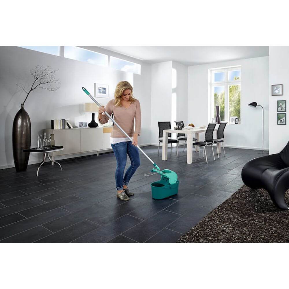 Leifheit Compact Floor Wiper with Press Bucket Set - Lightweight Mop for Hardwood & Tile Floors - Easy Squeeze Cleaning System for Home, Kitchen & Bathroom