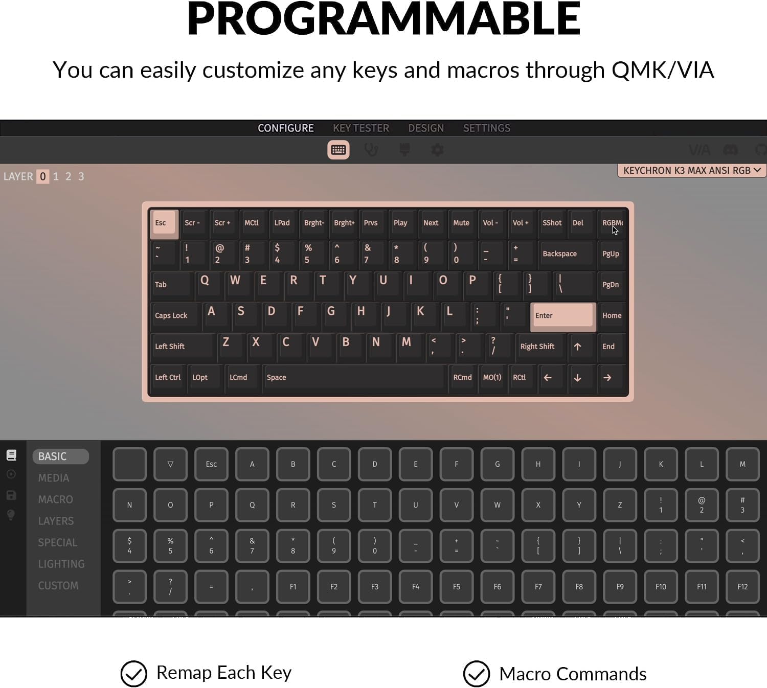 Keychron K3 Max Ultra-Slim Wireless Mechanical Keyboard - Bluetooth 5.1/2.4GHz/Wired, QMK/VIA Programmable, Low Profile Gateron Red Switch, White Backlight - Compatible with Mac/Win/Linux | Perfect for Office, Gaming & Programming