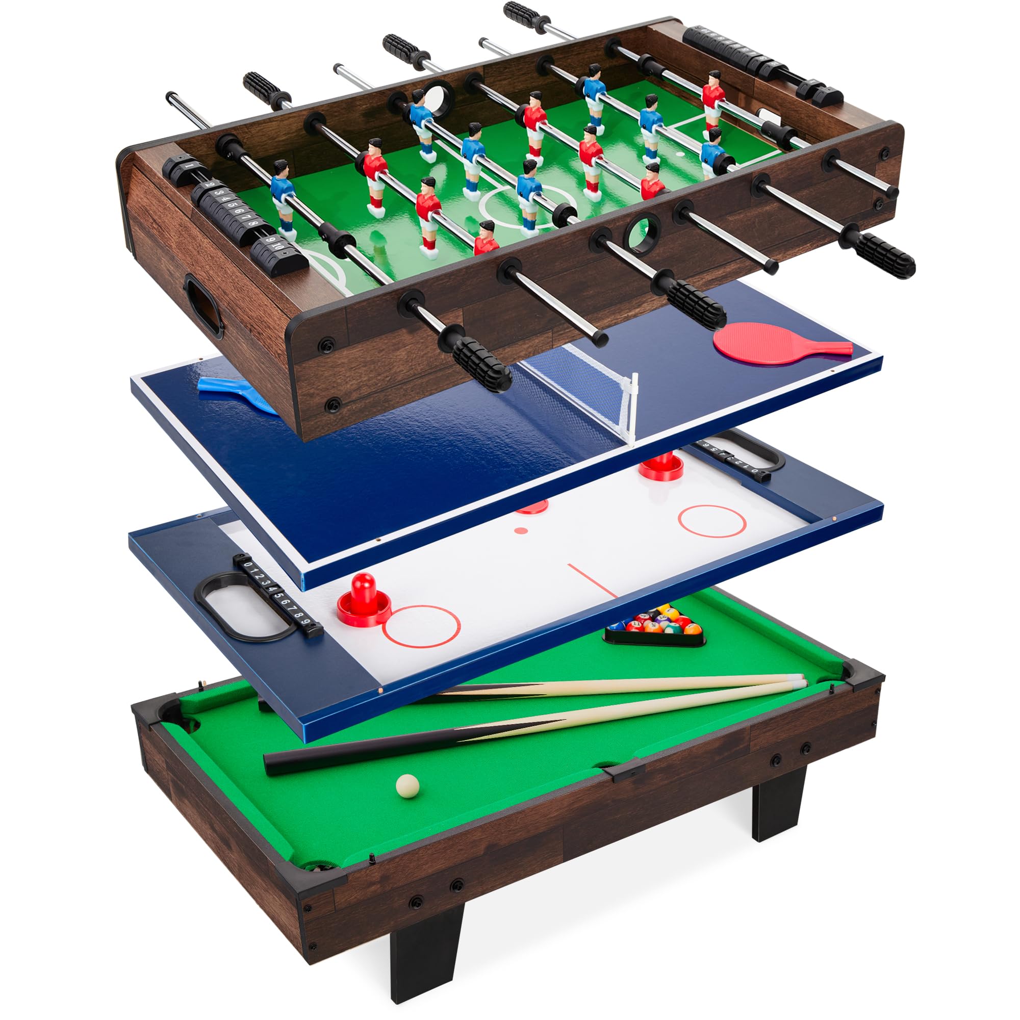 Best Choice Products 4-in-1 Multi Game Table for Kids - Pool Billiards, Air Hockey, Foosball & Table Tennis Combo - Perfect for Home, Playroom & Rec Room Game Nights