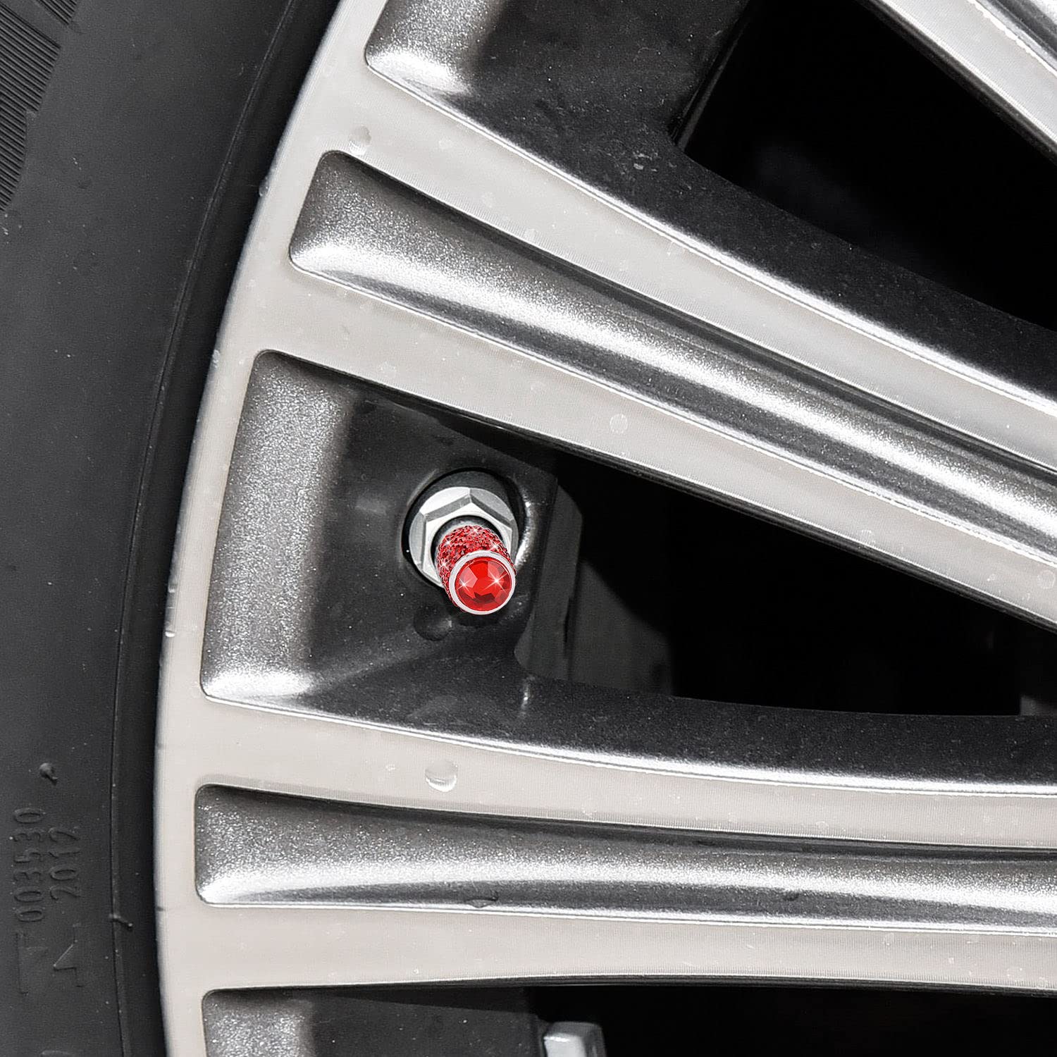 Bling Crystal Tire Valve Caps - 4 Pack Red Rhinestone Covers for Car SUV Motorcycle - Dustproof Luxury Accessories for Night Driving