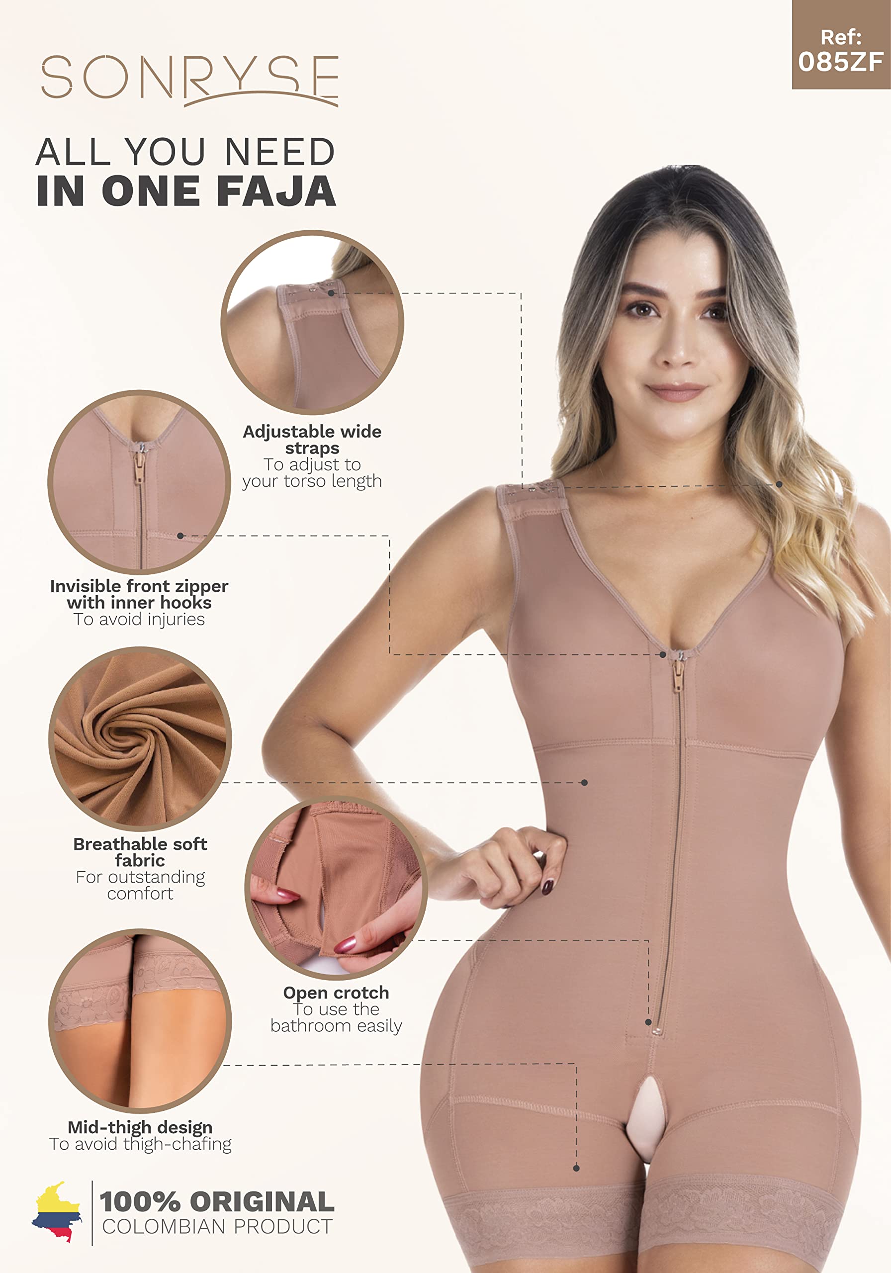 Sonryse Post-Surgery Compression Garment for Women - Stage 2 BBL Shapewear | Colombian Waist Trainer & Body Shaper | Perfect for Recovery After Liposuction, Tummy Tuck & Brazilian Butt Lift Surgery