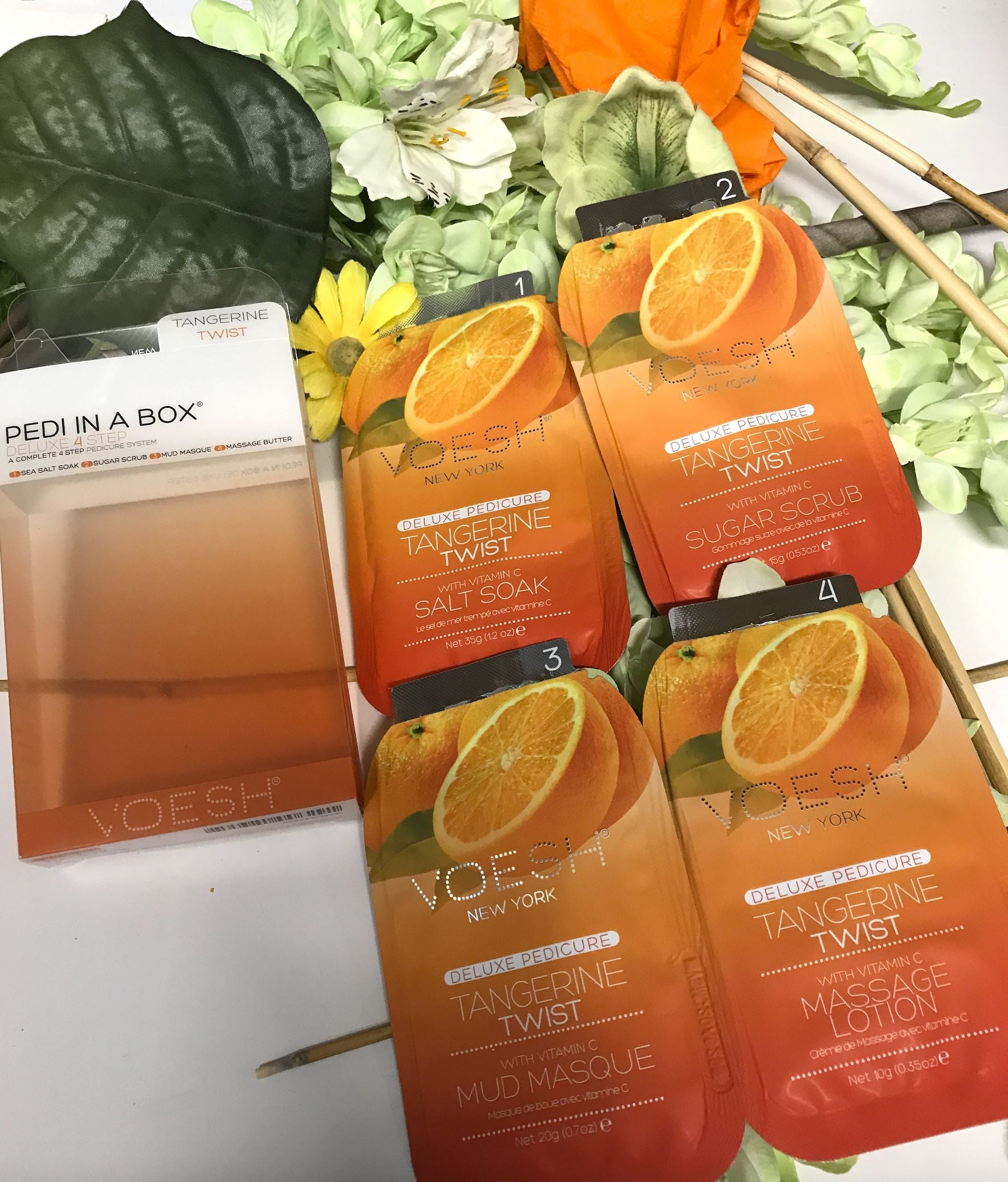Voesh Pedi in a Box Tangerine Twist - Exfoliating Foot Peel Mask for Soft Smooth Feet | At-Home Spa Treatment & Pedicure Care