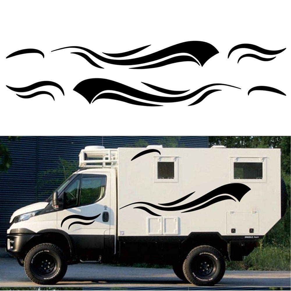 2pcs Motorhome Vinyl Stripes Decals - Black Medium Size - Waterproof Car Stickers for RV, Camper Van, Trailer - Easy to Apply & Durable for Outdoor Travel Adventures
