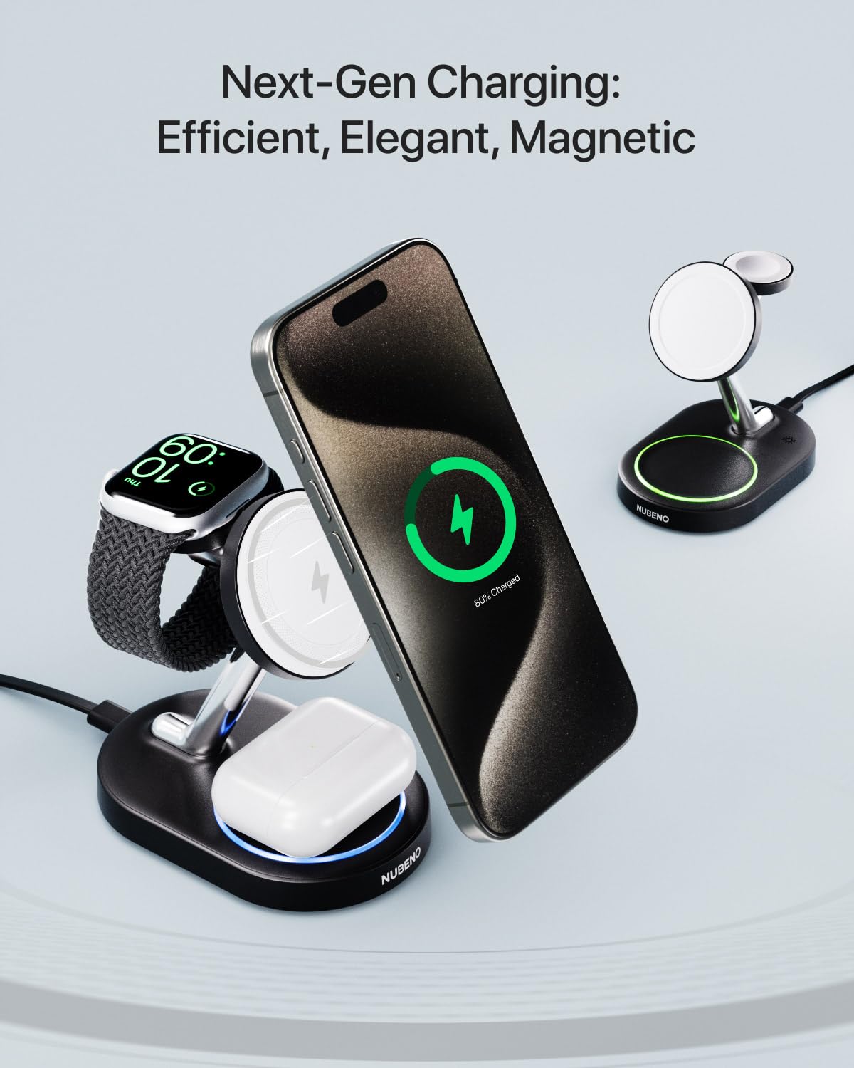 3-in-1 Magnetic Wireless Charging Station for iPhone 16/16 Pro/16 Pro Max - Magsafe Compatible Charger Stand for iPhone 15/14/13/12 Series, Apple Watch & AirPods (Black) - Perfect for Home, Office & Nightstand Charging