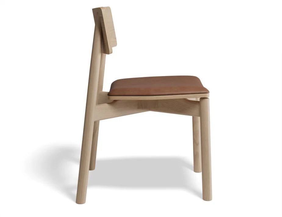 Premium Andi Chair with Soft Leather Seat Pad - Natural Wood Finish - Comfortable Modern Home & Office Seating for Living Room, Study, or Workspace
