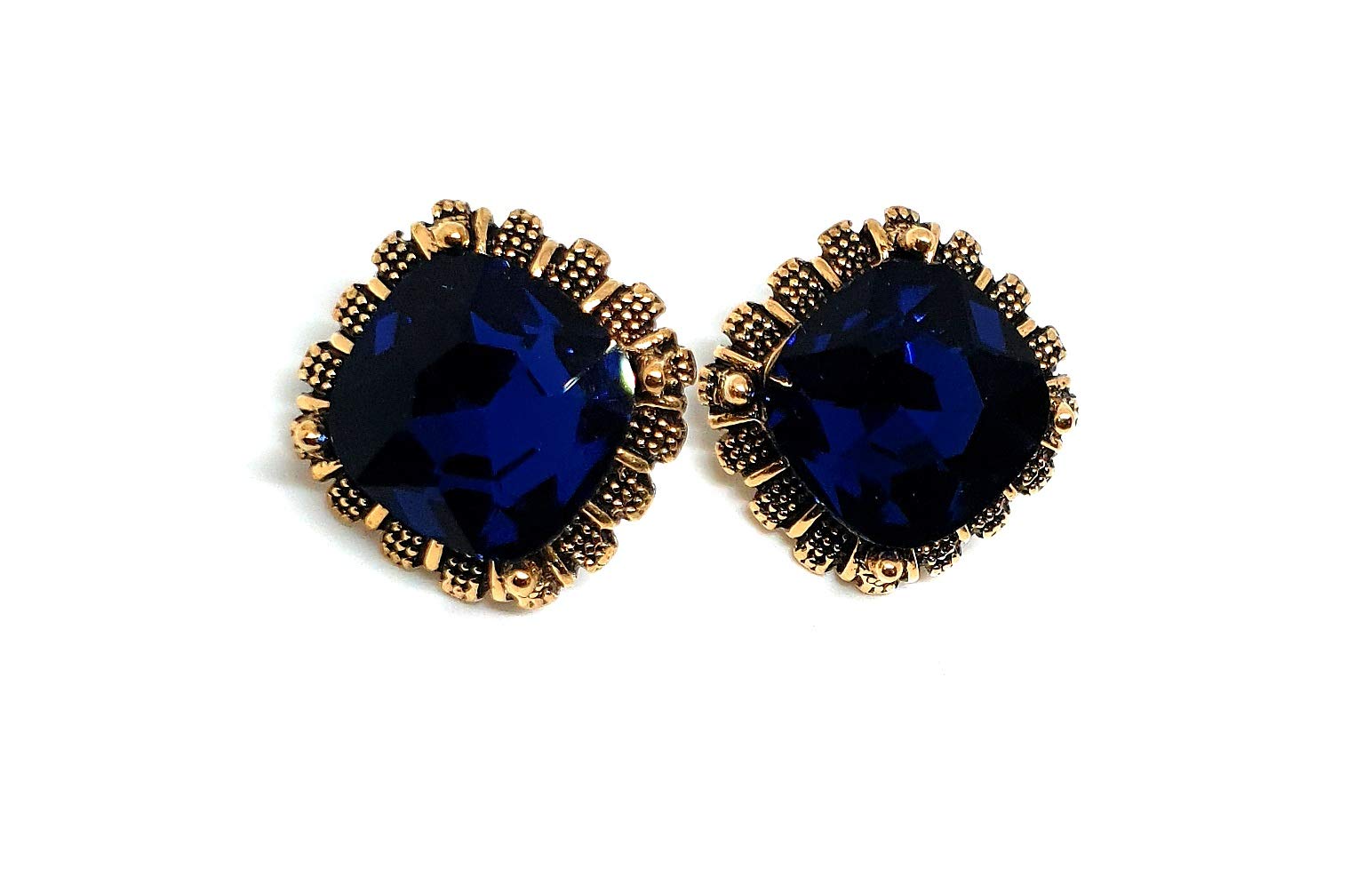 Trendy Big Stone Stud Earrings for Women & Girls - Blue Ethnic Style Jewelry | Perfect for Parties, Weddings & Everyday Wear