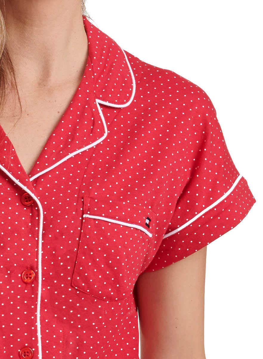 Tommy Hilfiger Women's 2-Piece Pajama Shorts Set - Classic Red Dot Print, Size Large | Soft Sleepwear for Lounge & Vacation | Cozy Nightwear for Summer Nights