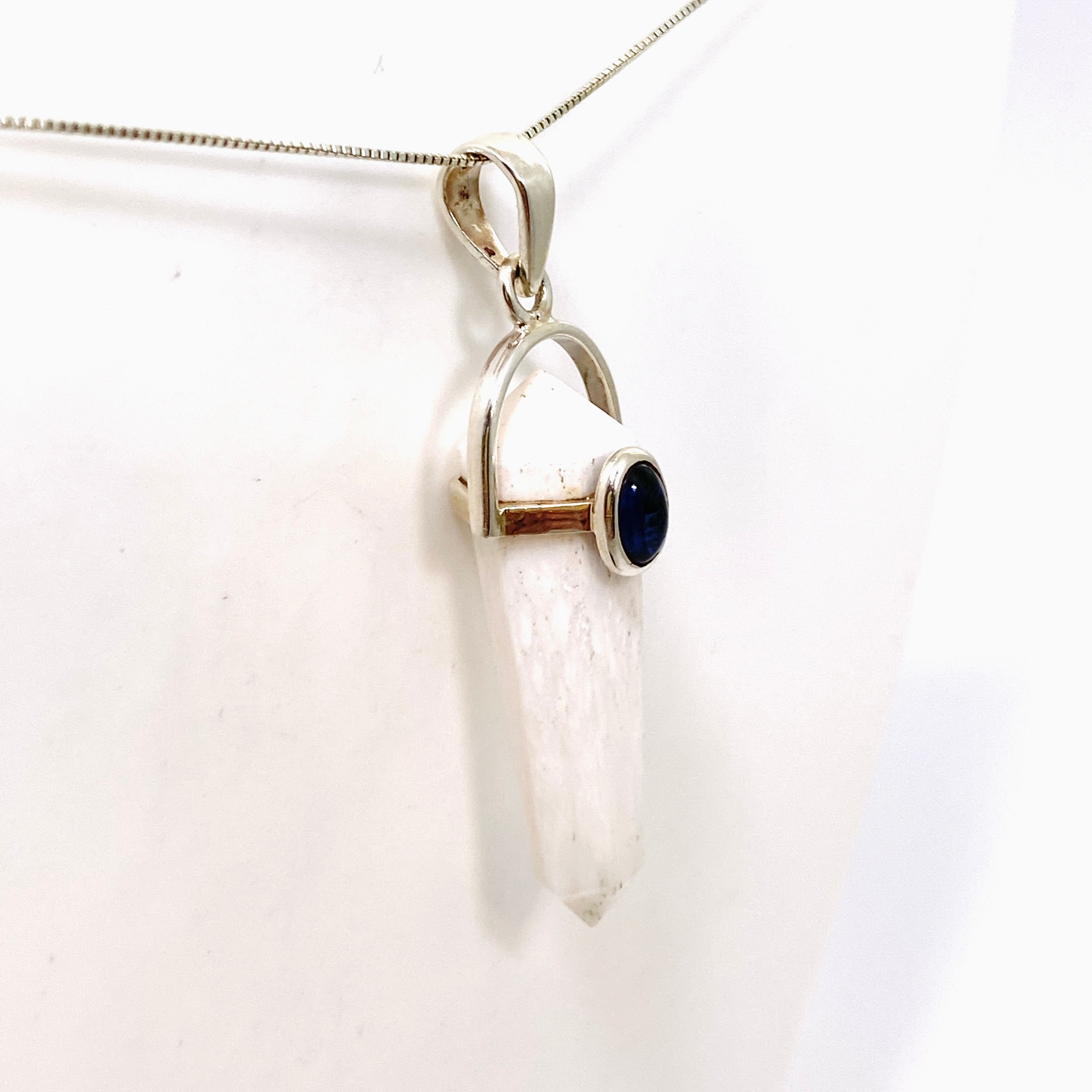 Natural Scolecite Point Pendant with Kyanite Accent Stone - PPGJ1013 | Healing Crystal Jewelry for Meditation, Energy Balancing & Spiritual Growth