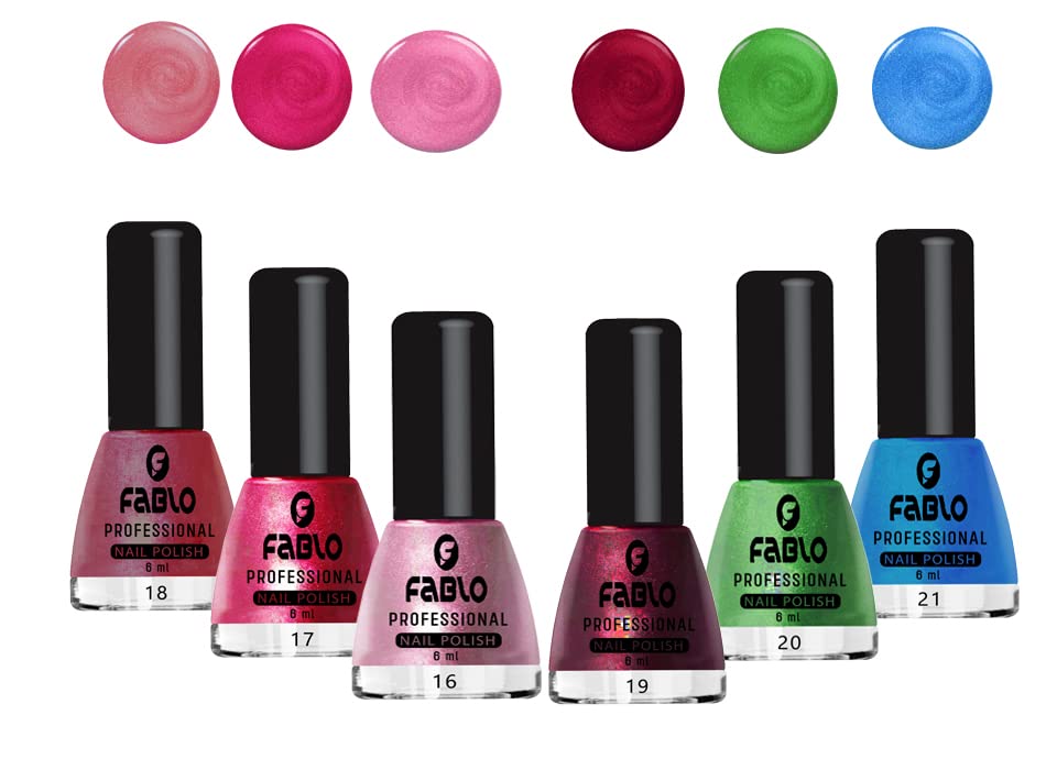 FABLO 6 Colors Nail Polish Set - Long Lasting Gel Nail Paint for Women, Summer & Winter Nail Art Designs (Shades A02) - Perfect for Manicures, Pedicures, Parties & Special Occasions
