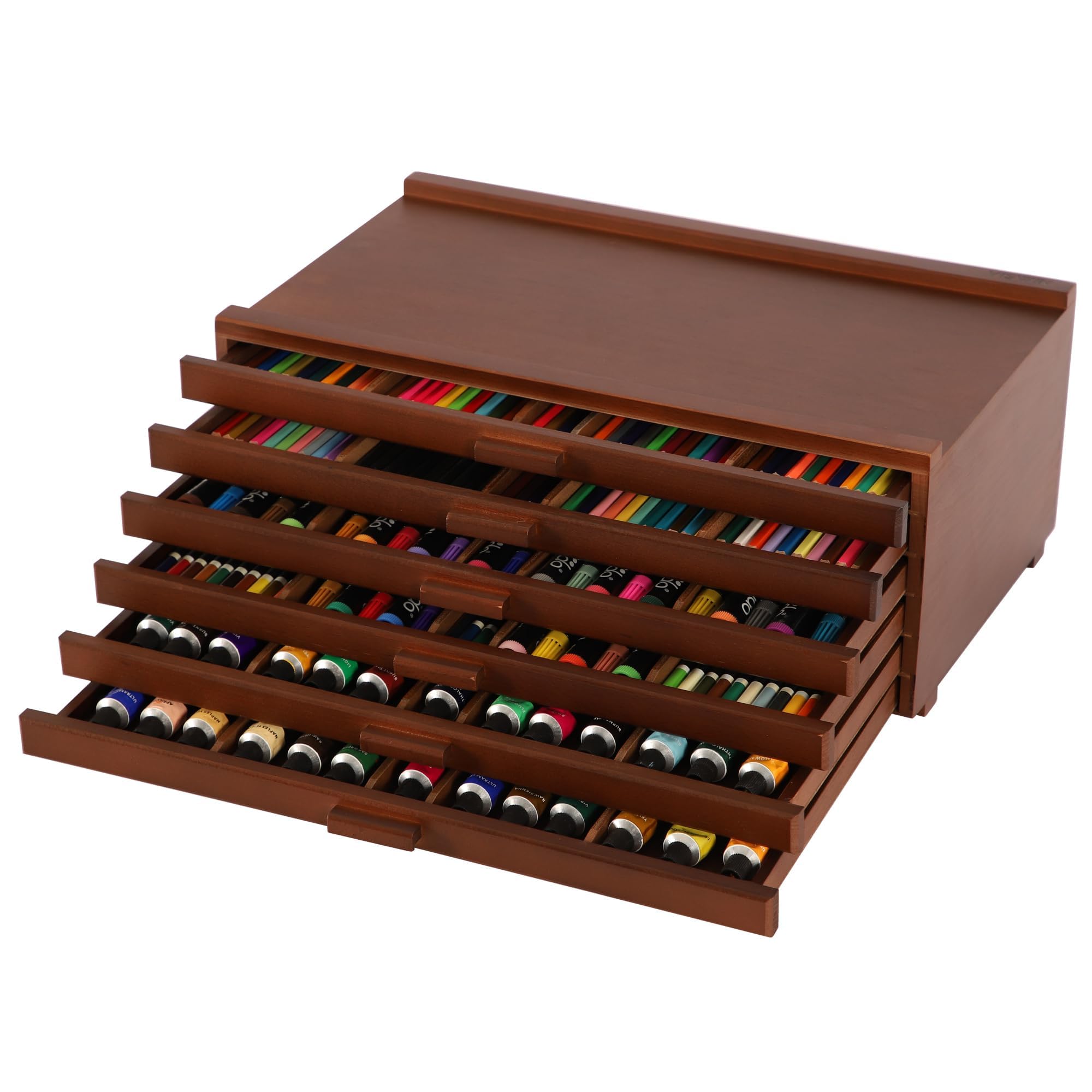 VISWIN Upgraded 6-Drawer Wooden Art Supply Organizer - Premium Beechwood Storage Box with Removable Dividers for Paints, Markers, Pencils, Pens & Brushes | Portable Artist Tool Box for Studio, Classroom & Home Craft Organization