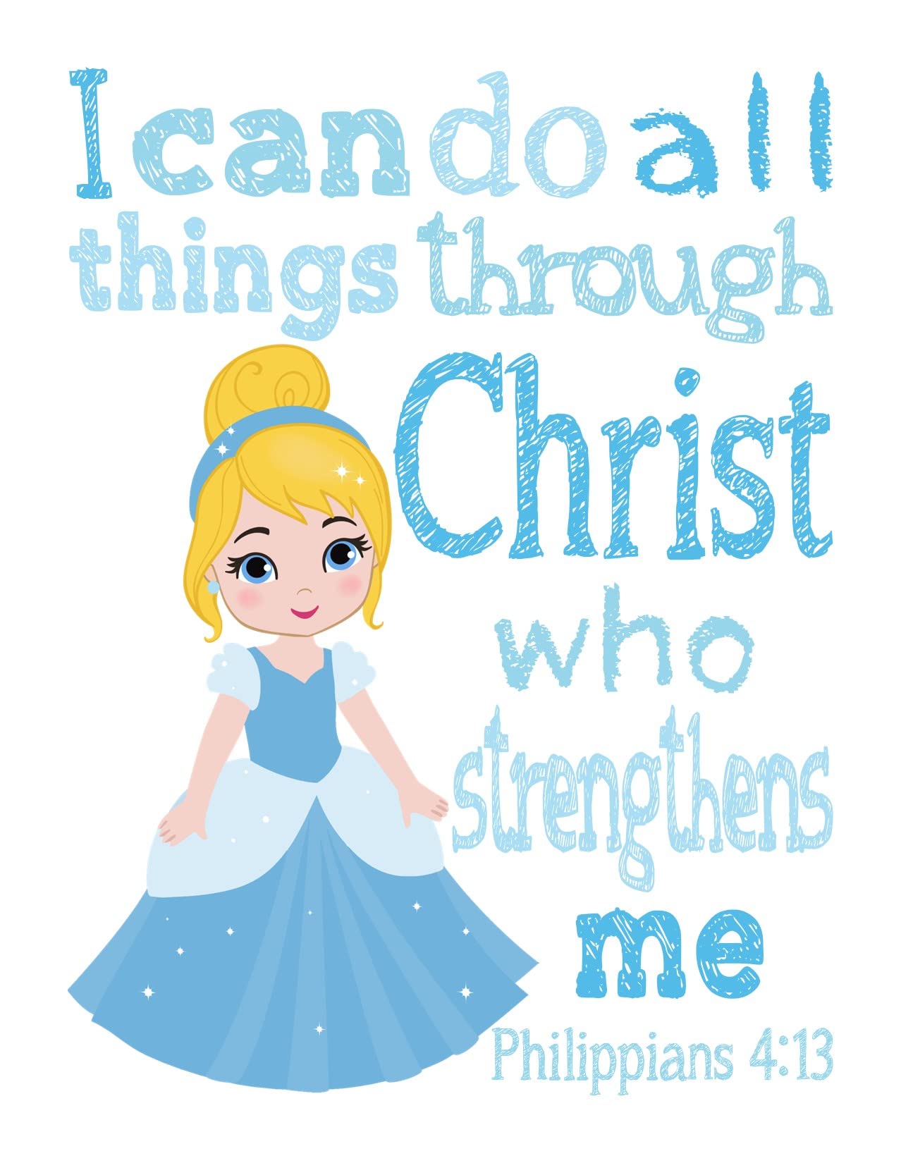 Princess Nursery Decor Set - Snow White, Ariel, Cinderella & Pocahontas Bible Verse Prints for Baby Room