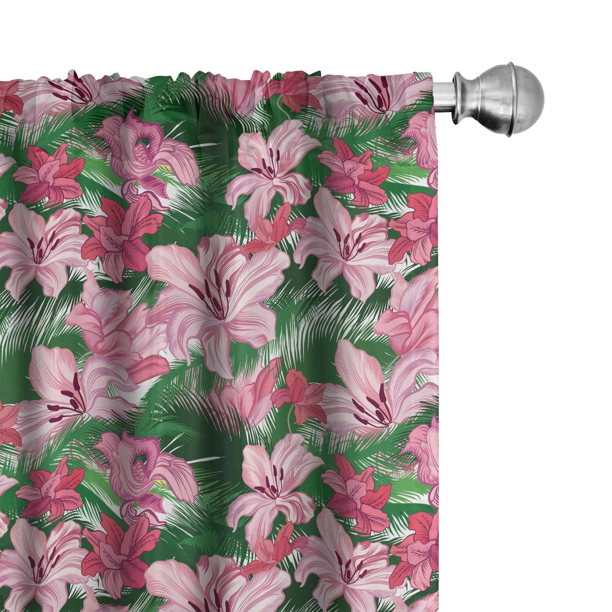 Ambesonne Tropical Jungle Curtains - Pink Hawaiian Island Blossoms Design, 2 Panel Set (28