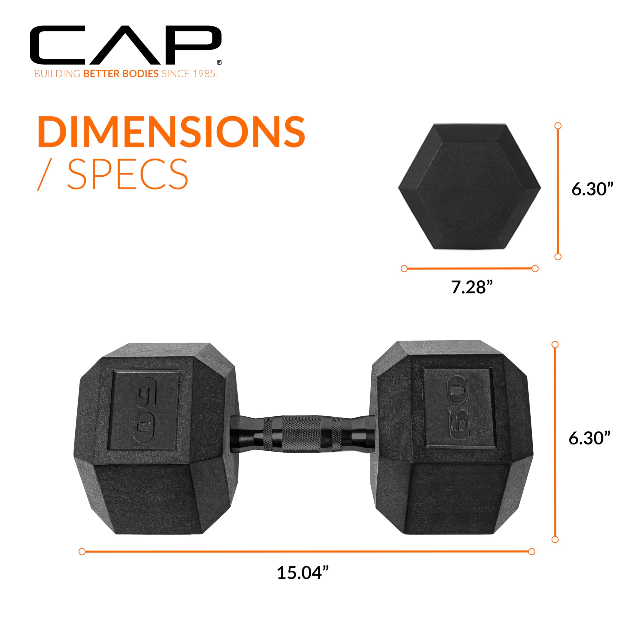 CAP Barbell Coated Dumbbell Set - 5-50lbs Rubber Hex Dumbbells for Home Gym, Strength Training & CrossFit Workouts | Multiple Weight Options & Pairs Available