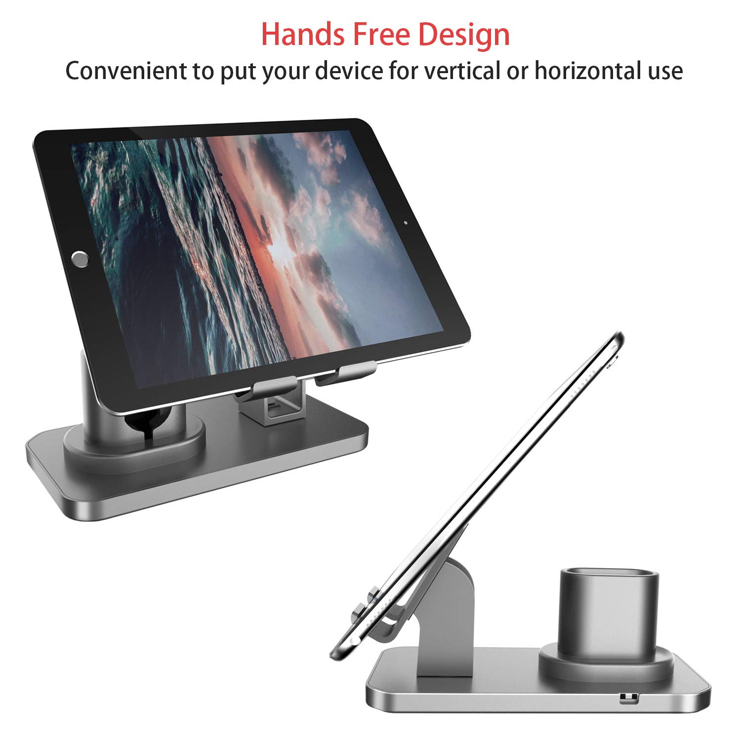 3 in 1 Multi-Angle Adjustable Phone Stand Holder for iPhone 16 Series/Samsung Galaxy S24 Series/Apple Watch 4-7/AirPods - Universal Charging Dock for Desk, Nightstand & Office Use (Gray)