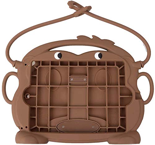 Kid Monkey Case Compatible with iPad 7th Gen 10.2 Inch (2019), iPad Air (2019), iPad Pro 10.5-inch - Shockproof Silicone Protective Cover with Convertible Handle Stand | BPA Free | Cartoon Design (Brown) - Perfect for Kids, School, Travel & Playtime