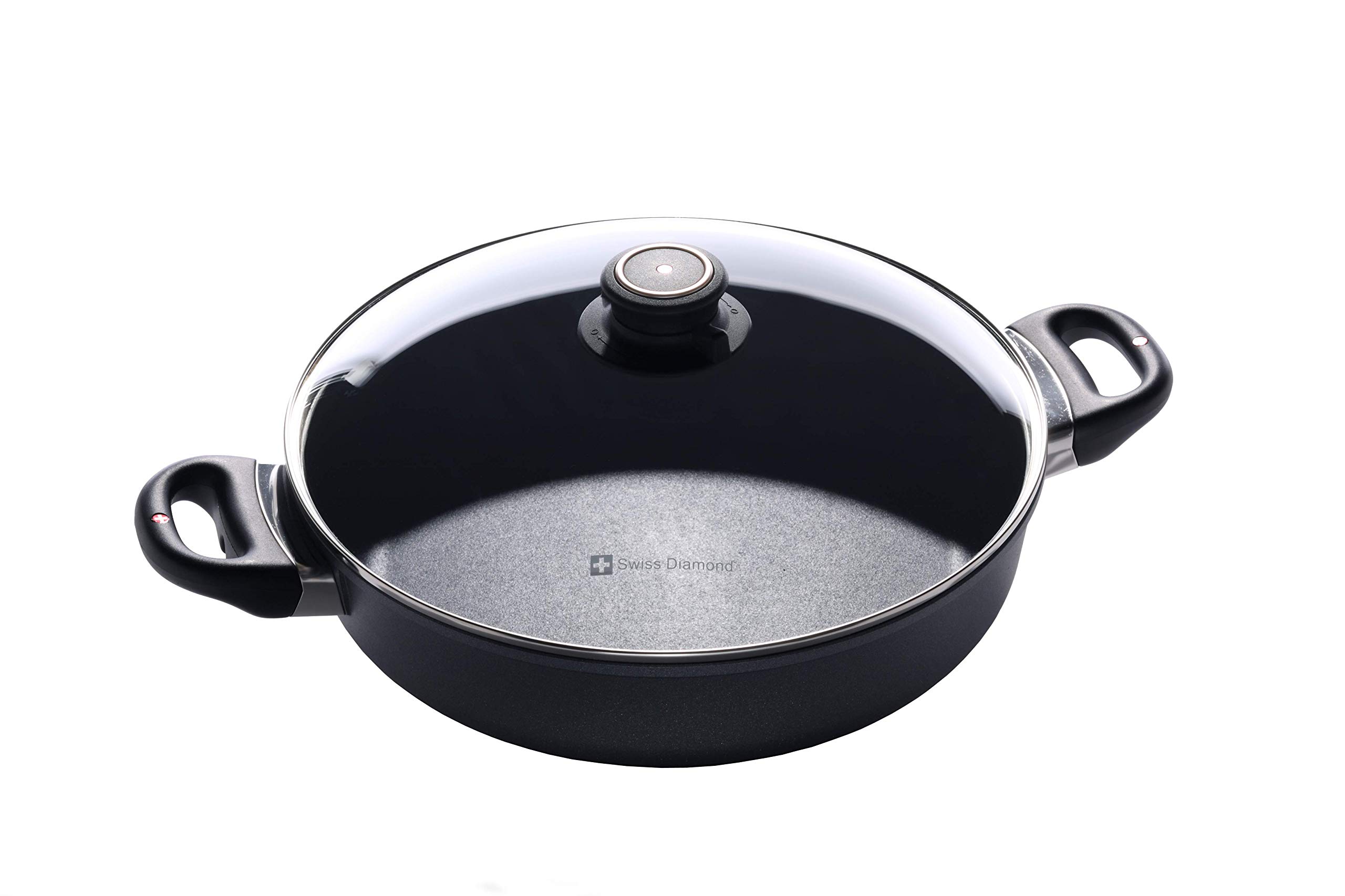 Swiss Diamond 11 Inch (3.7 Qt) Nonstick Induction Saute Pan with Lid - Diamond Coated Aluminum Cookware, Oven & Dishwasher Safe - Perfect for Sautéing, Frying & Simmering - Ideal for Home Chefs & Professional Kitchens