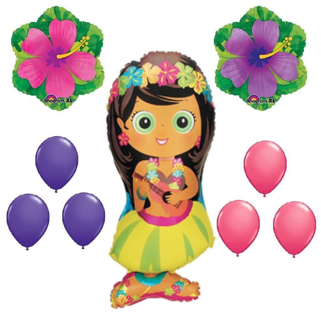 9p HULA GIRL LUAU BALLOONS with Hibiscus Flower Design, Tropical Pool Party Decorations, Perfect for Birthday Celebrations and Hawaiian-Themed Events