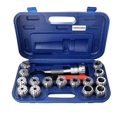 Accusize Industrial Tools 15-Piece ER40 Collet Set with R8 Bridgeport Shank Holder & Wrench in Storage Box (0223-0984) - Perfect for CNC Milling, Lathe Work & Precision Machining