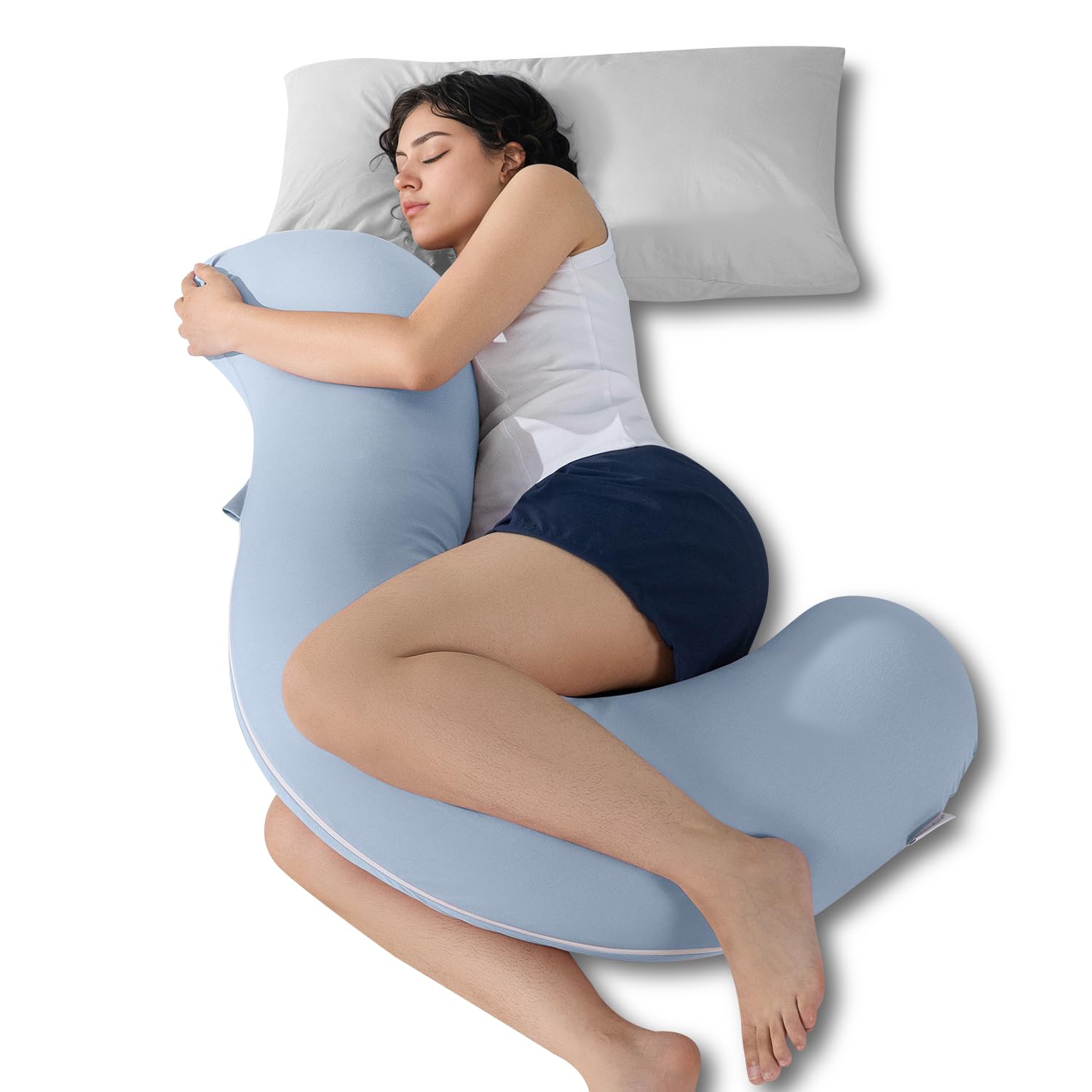 QUEEN ROSE Cooling Body Pillow - Full Body Support Pillow for Side Sleepers & Pregnancy, S-Shaped Hug Pillow for Adults with Removable Cover | Perfect for Back Pain Relief, Hot Sleepers & Maternity Comfort (Blue)