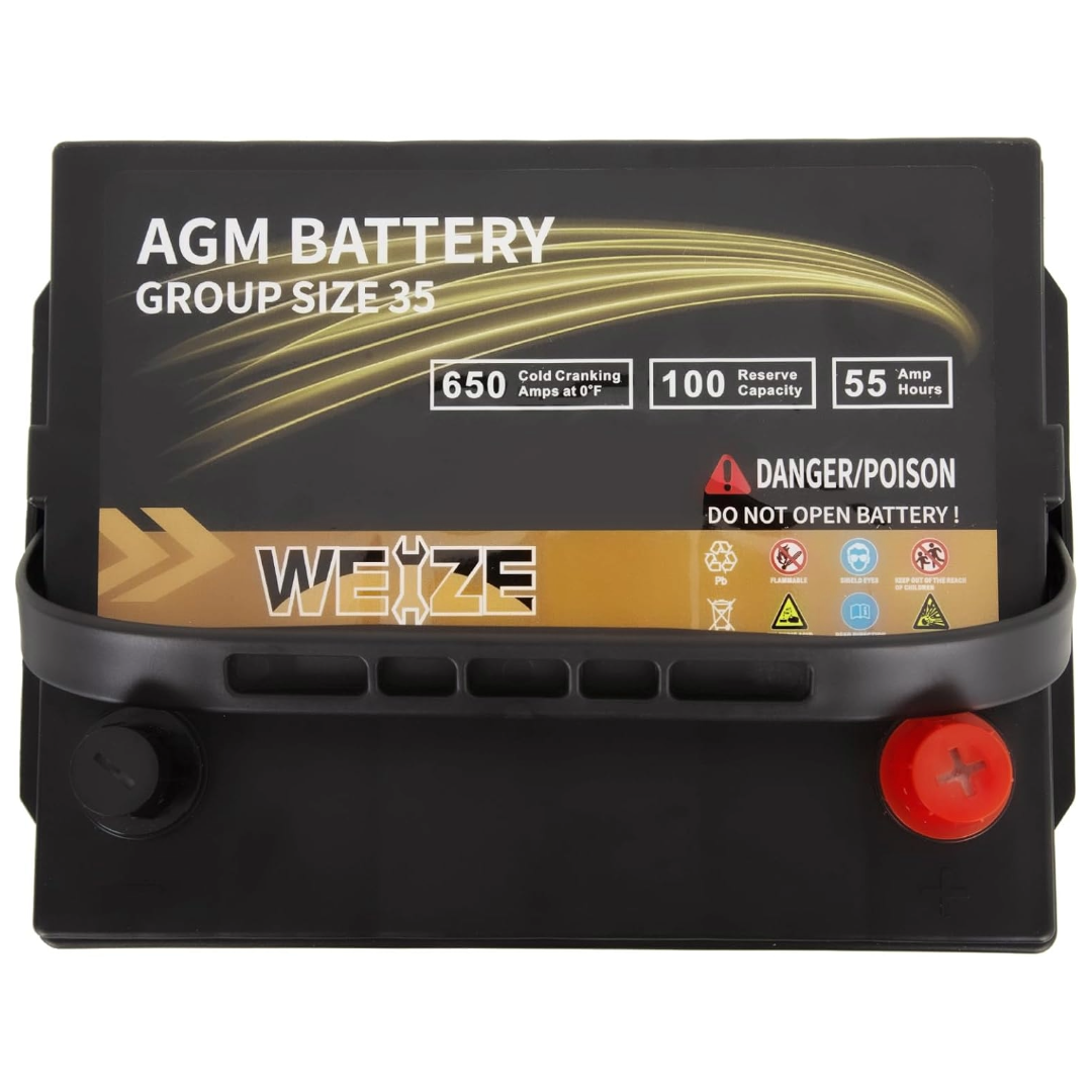 WEIZE Wise Series Group 35 AGM Car Battery - 12V 55Ah 650CCA Automotive Replacement Battery for Cars, Trucks & SUVs - Reliable Cold Cranking Power for All Weather Conditions