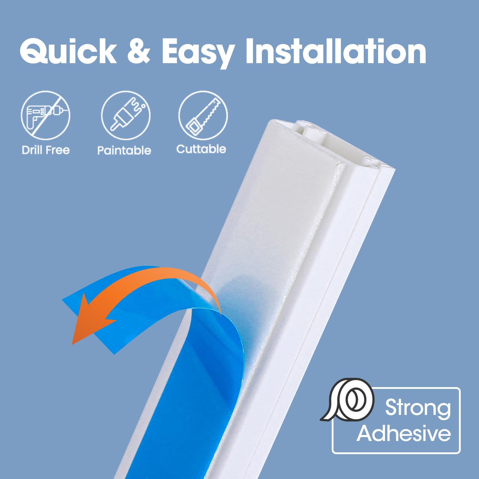 116in Cord Hider Kit - Paintable Cable Raceway for Wall Mount TV, Wire Covers for Cords (0.59in x 0.4in, White) - Hide Unsightly Wires in Living Room, Office & Home Theater