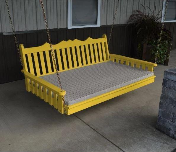 Royal English Garden Swing Bed - Solid Yellow Pine Wood Outdoor Patio Furniture for Relaxing in Backyard, Garden or Porch