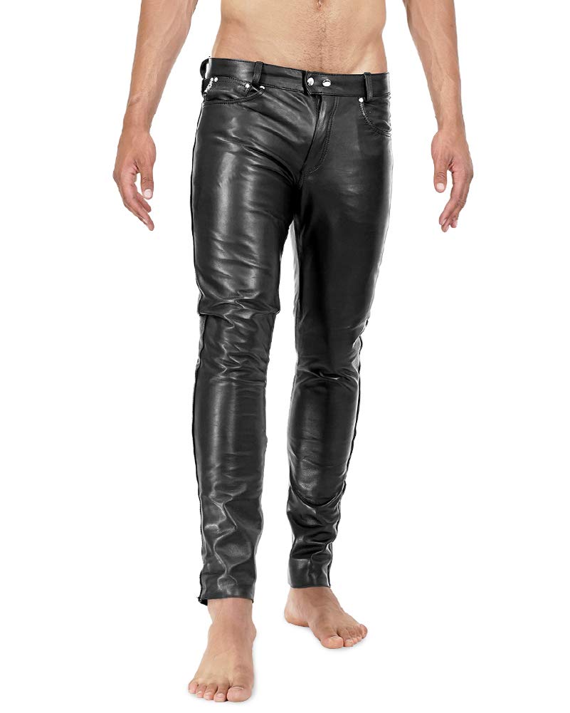 Bockle® 1991 Genuine Leather Pants for Men - Skinny Slim Fit Tube Jeans | Stylish Motorcycle Riding & Night Out Fashion