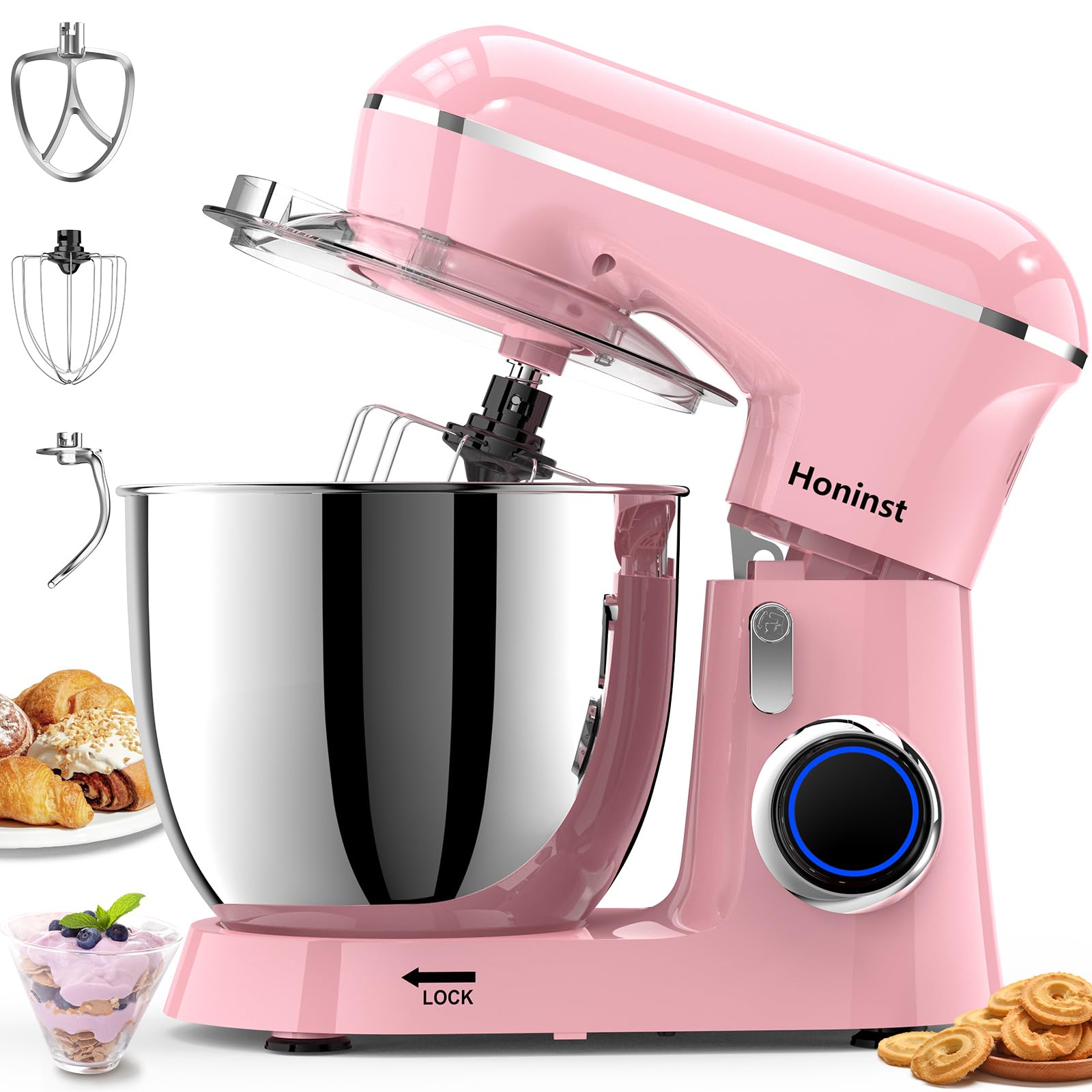 6.5QT 10-Speed Tilt-Head Electric Stand Mixer with Bowl - 3-in-1 Kitchen Mixer for Baking, Dough & Whipping - Includes Dough Hook, Whisk & Beater - Perfect for Cakes, Cookies & Home Cooking (Pink) - Ideal for Bakers, Home Chefs & Holiday Baking