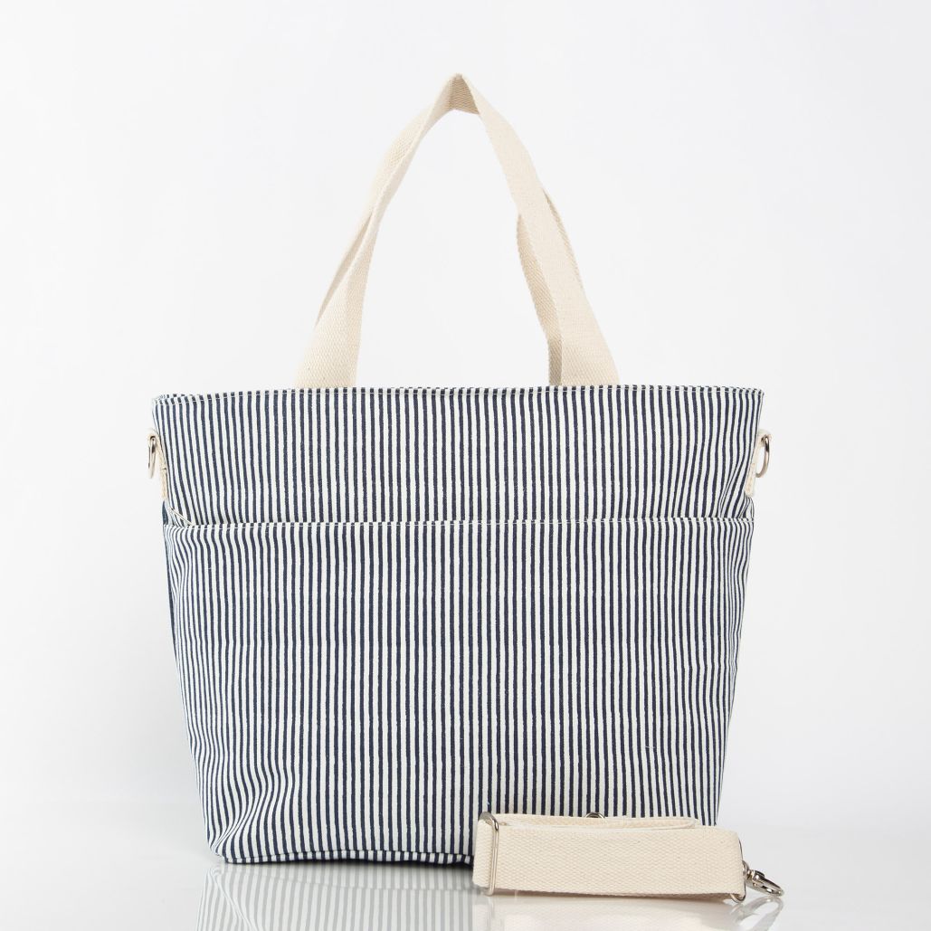 Premium Striped Cooler Bag - Navy & White Insulated Picnic Tote for Beach, Camping & Outdoor Adventures