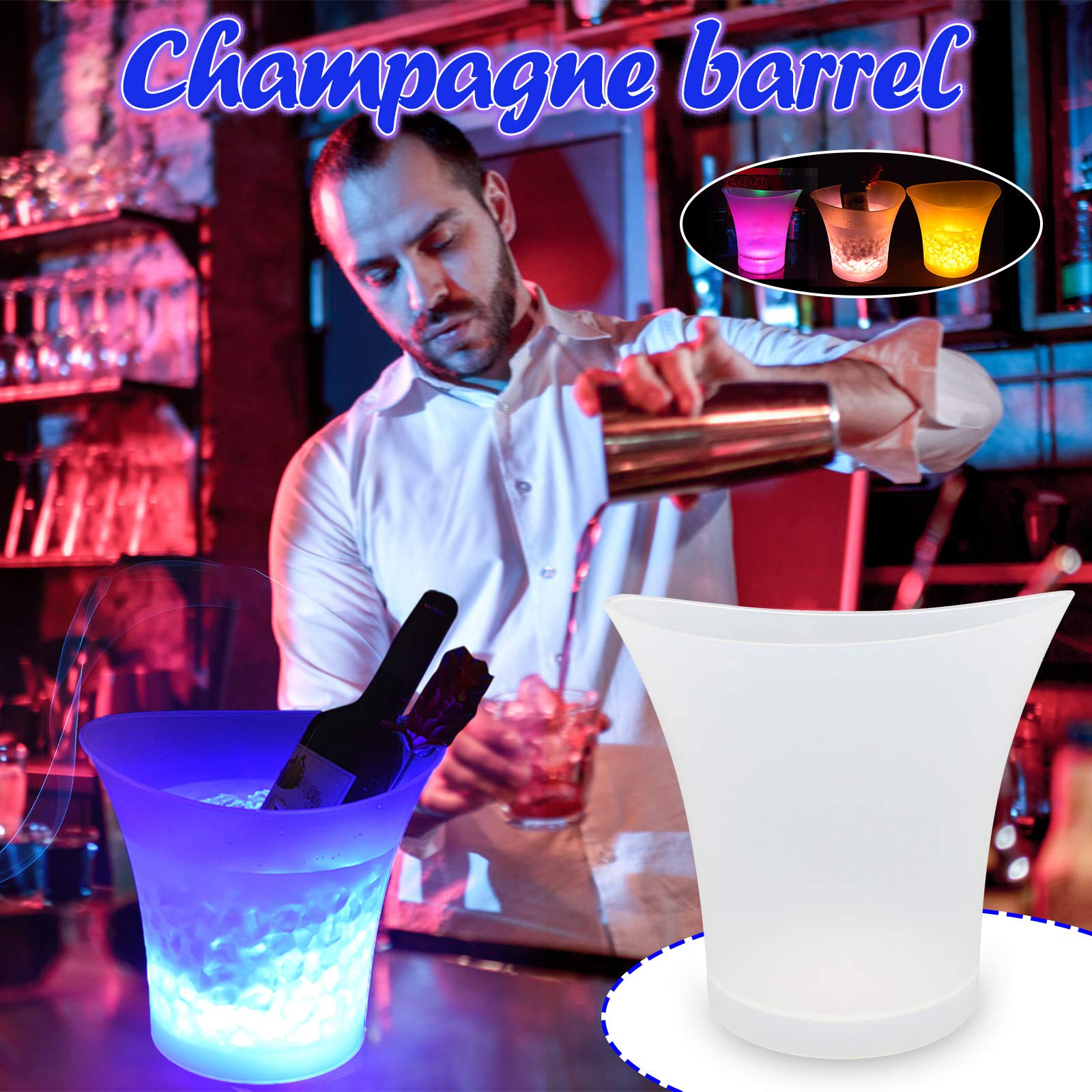 5L LED Luminous Ice Bucket - Round Plastic Champagne & Beer Cooler for Kitchen, Dining & Bar (Multicolor) | Perfect for Parties, Weddings & Outdoor Gatherings