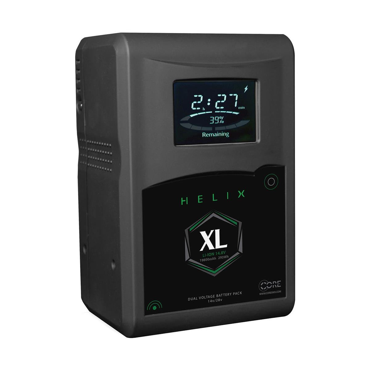 CoreSWX Helix XL Dual Voltage (14V/28V) 293Wh V-Mount Battery for Cinema Cameras - Power Your RED, ARRI, and Sony Cameras On Set or Location Shooting