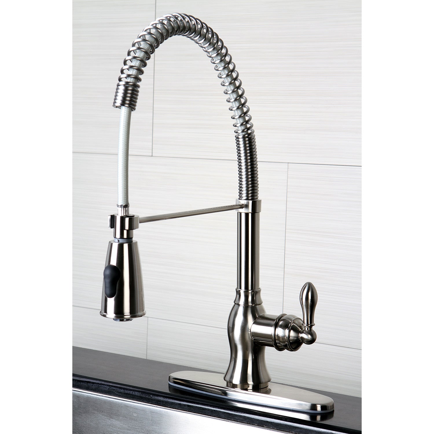 American Classic GSY8898ACL Single Handle 1 or 3 Hole Deck Mount Pre Rinse Kitchen Faucet in Brushed Nickel - Perfect for Modern Kitchens & High-Traffic Commercial Use