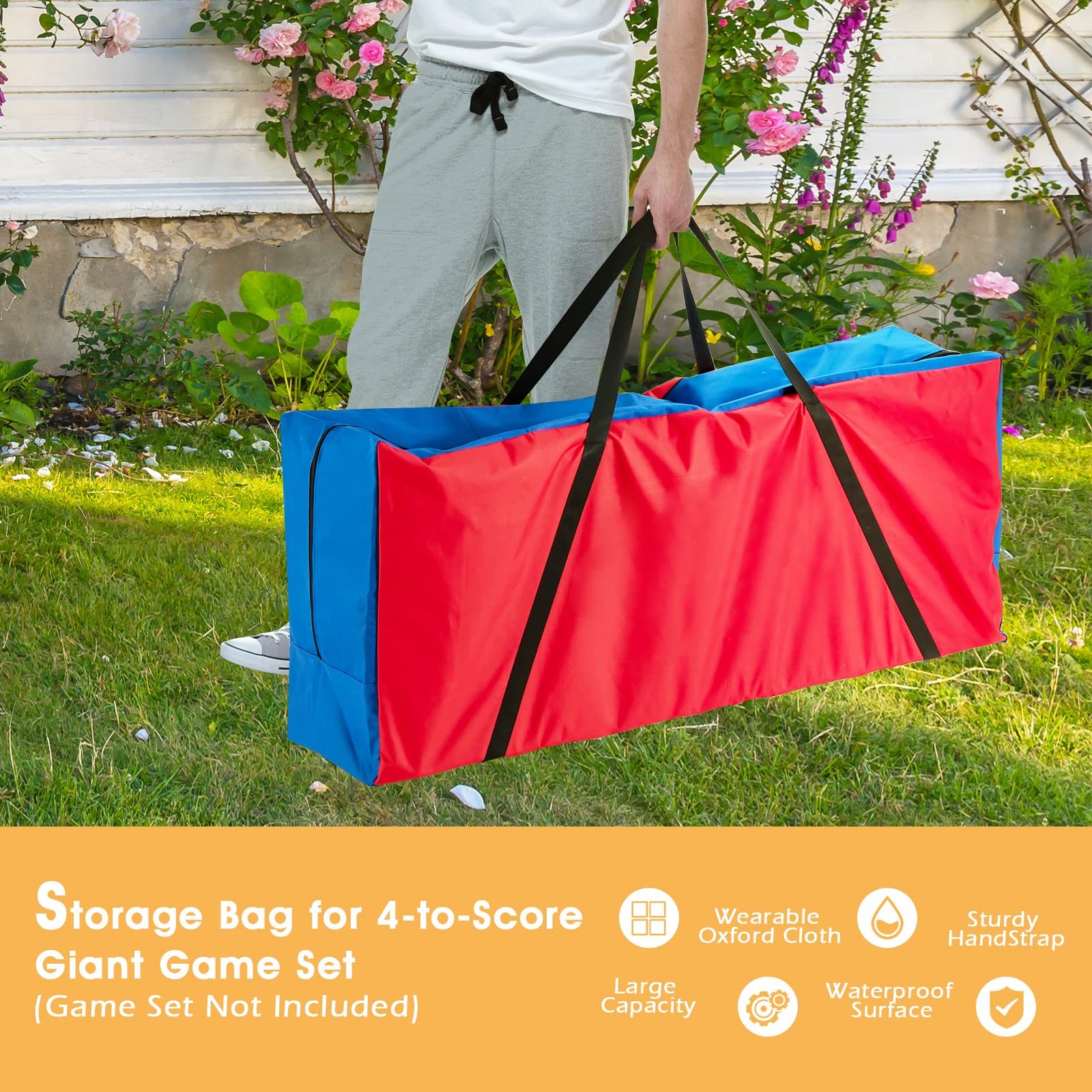 COSTWAY Jumbo 4-in-a-Row Giant Connect Game Set with Storage Bag - 42 Oversized Rings & Quick-Release Slider for Kids & Adults - Perfect for Family Game Night, Backyard Parties, Camping Trips & Indoor Fun