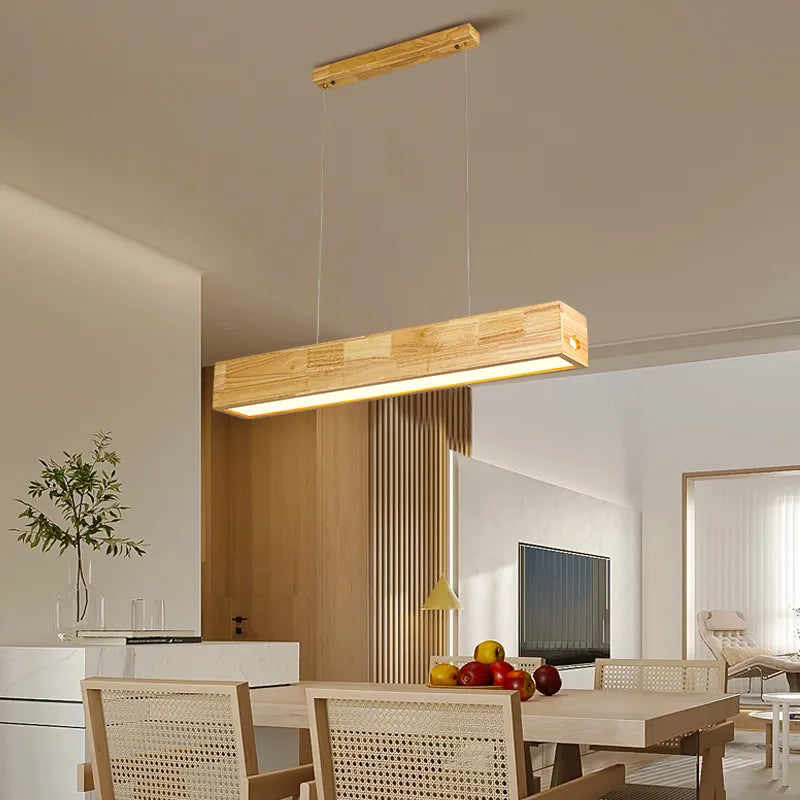 Handcrafted Walnut Wood Rectangular Hanging Light Fixture - Modern Farmhouse Pendant Lighting for Dining Room, Kitchen Island & Bedroom
