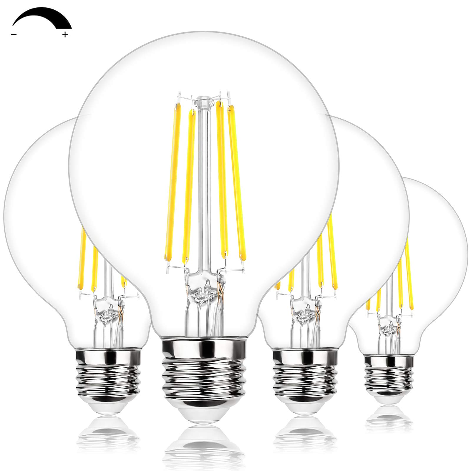 G25 LED Edison Dimmable Globe Light Bulbs - 100W Equivalent, 1200LM, 5000K Daylight White, 8W E26 Medium Base, Vintage Filament Bulbs (4-Pack) - Perfect for Bedroom, Bathroom, Makeup Mirror & Pendant Lighting