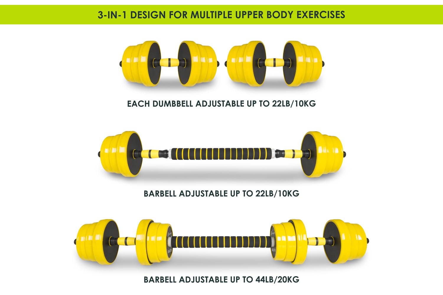 ProsourceFit Adjustable Dumbbell & Barbell Weight Set - 2-in-1 Free Weights (44Lbs) for Home Gym, Strength Training & Full Body Workouts - Perfect for Small Spaces & Home Fitness
