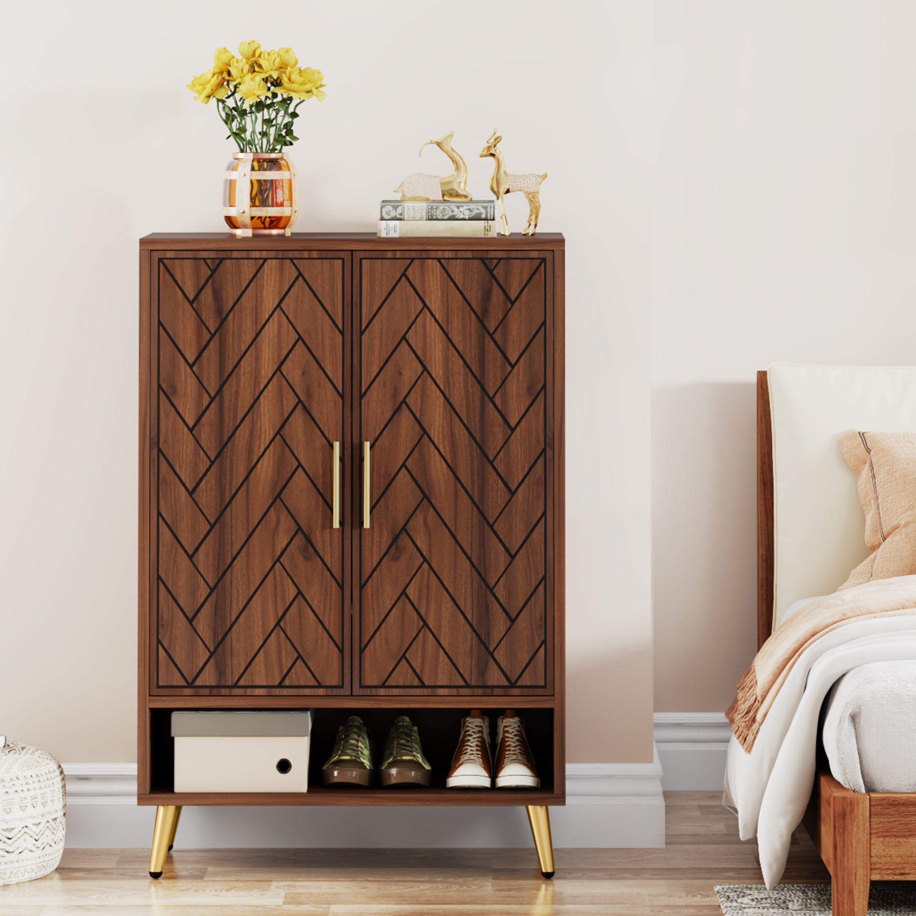 6-Tier Wooden Shoe Cabinet with Adjustable Shelves - Space Saving Shoe Storage Organizer for Entryway, Closet & Bedroom
