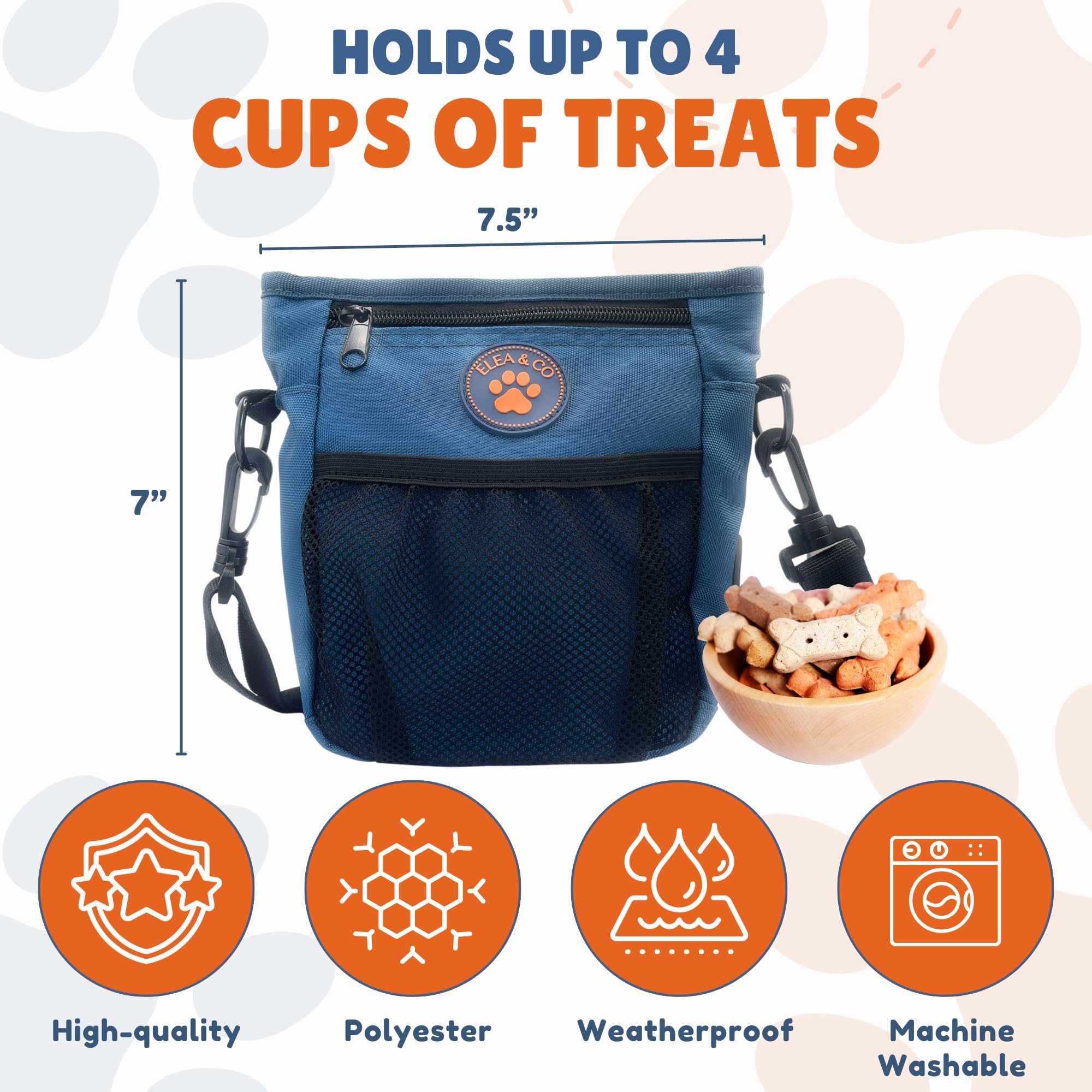 Durable 4 Cup Capacity Dog Treat Pouch with Magnetic Closure & Belt Clip - Hands-Free Training Treat Bag for Dog Obedience Classes, Walks & Outdoor Adventures