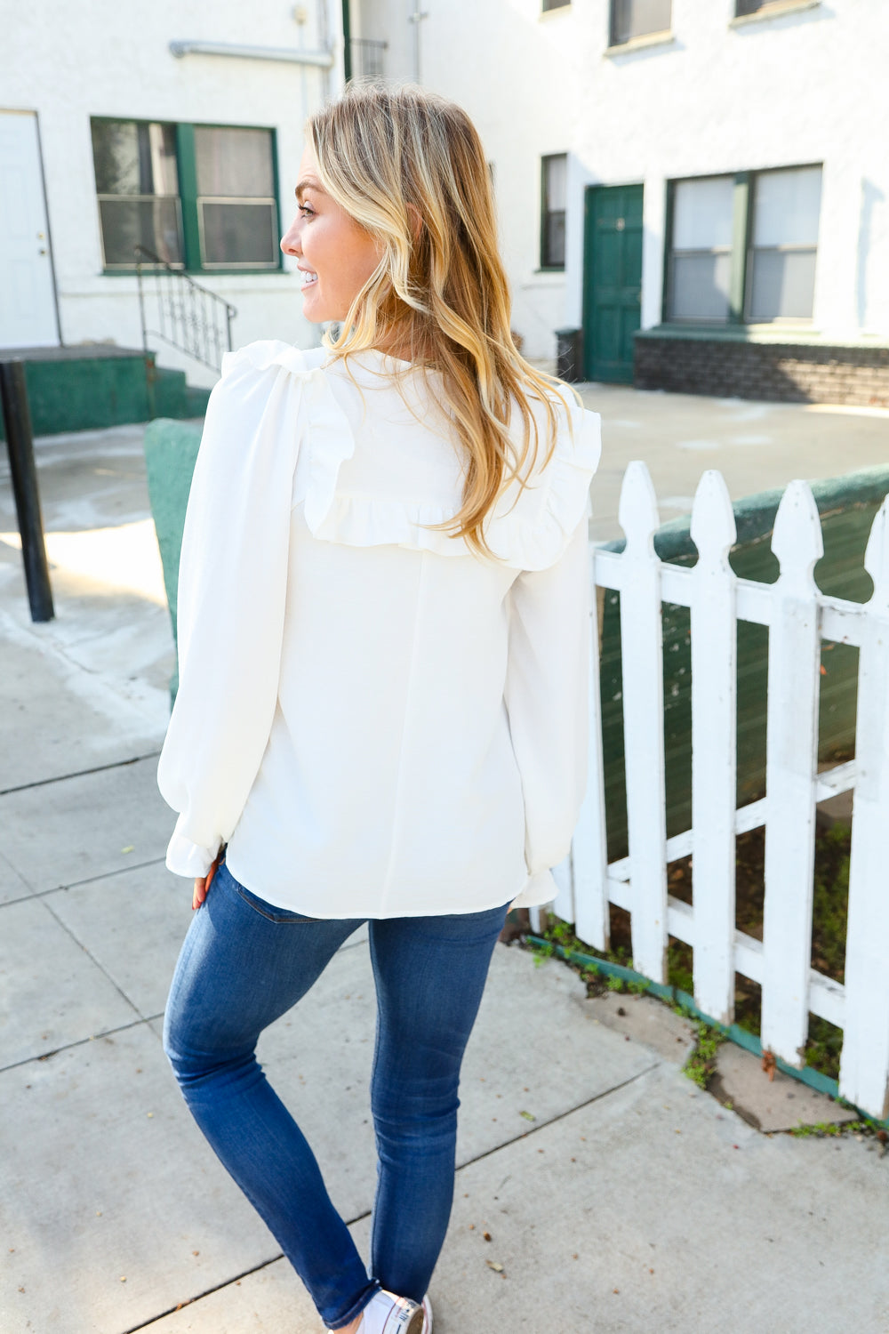 Eyes On You Ivory Ribbon Tie Bow Square Neck Ruffle Bubble Sleeve Blouse for Women - Elegant Party Top for Date Night, Wedding Guest Outfit & Office Wear