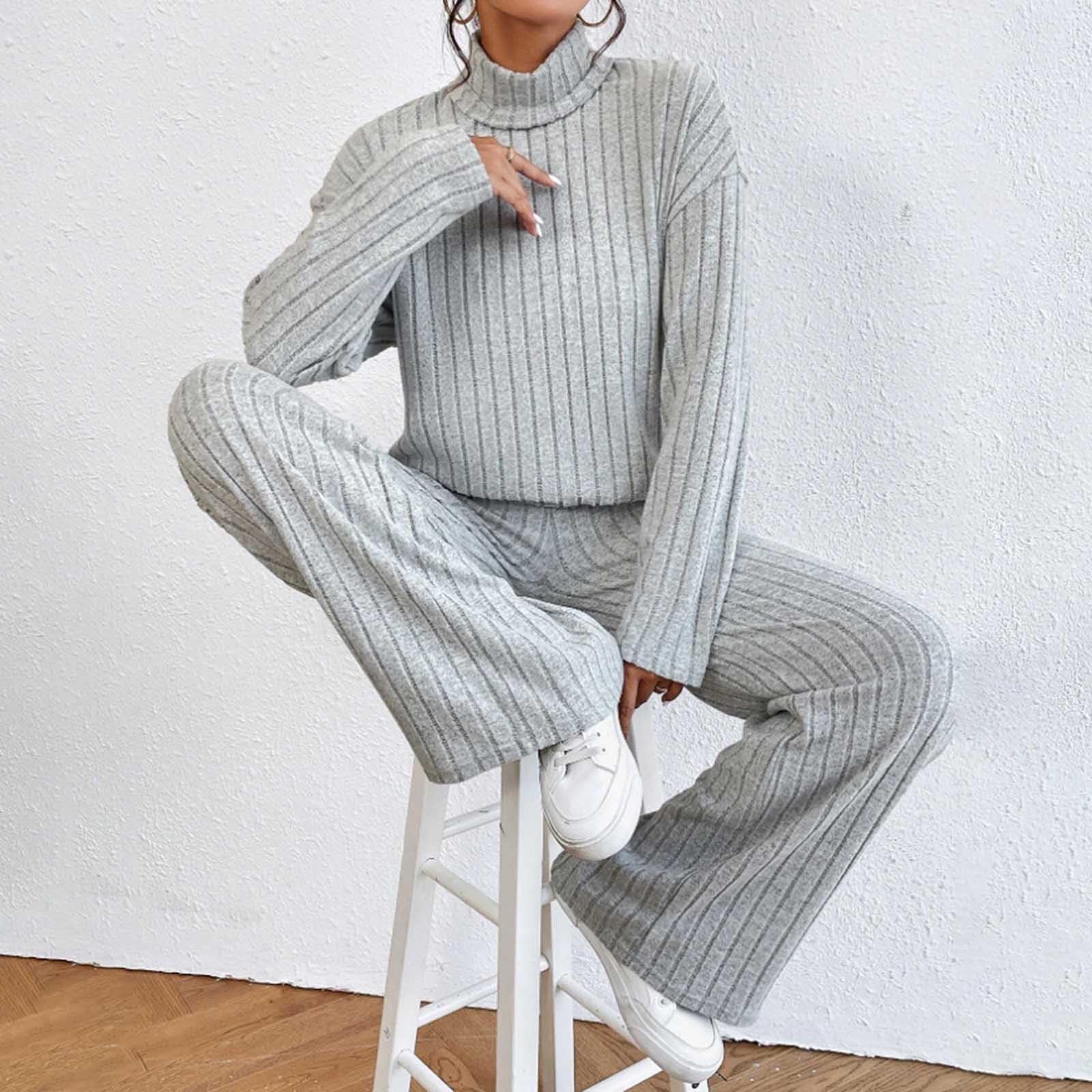 Women's Waffle Knit Two Piece Outfit Set - Half Zip Turtleneck Long Sleeve Top & Soft Lounge Shorts - Comfy Casual Loungewear for Home, Yoga & Weekend Wear