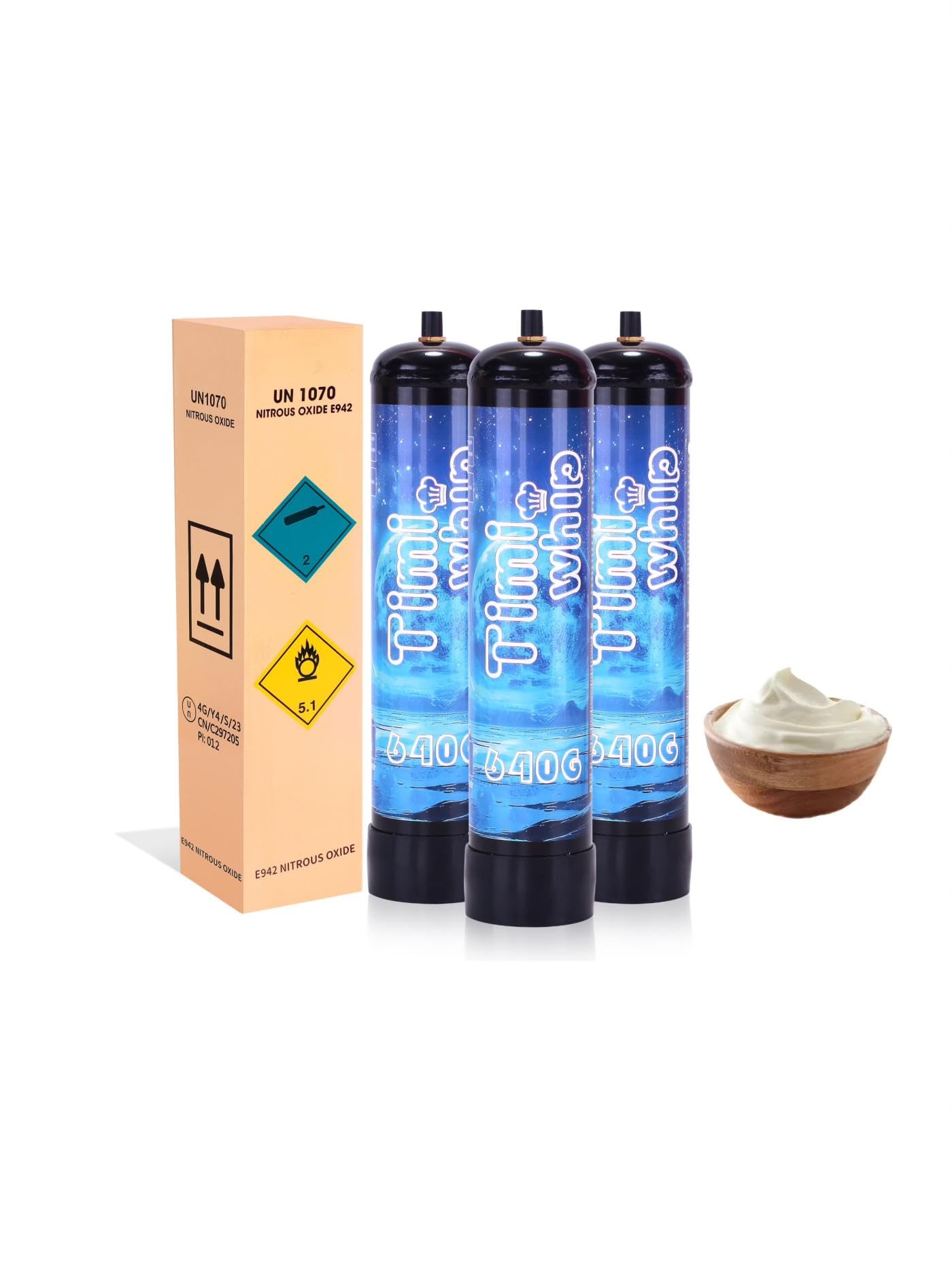 1L Nitrous Oxide Tank 640g Whipped Cream Charger - 3 Pack for Professional Whip Cream Dispenser | Perfect for Baking, Dessert Decorating & Coffee Shops