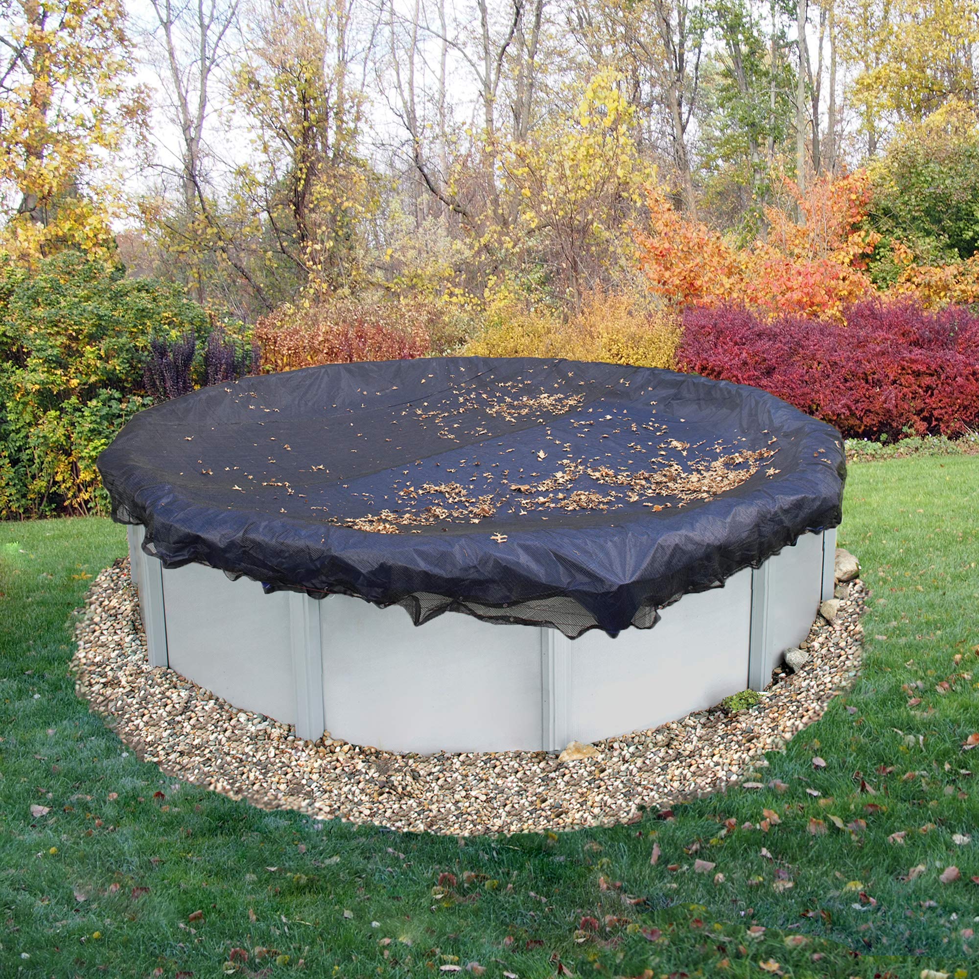 Blue Wave 30-Foot Round Leaf Net Above Ground Pool Cover - Heavy Duty Mesh Safety Cover for Inground & Outdoor Pools - Perfect for Fall Season Leaf Protection & Winter Pool Storage