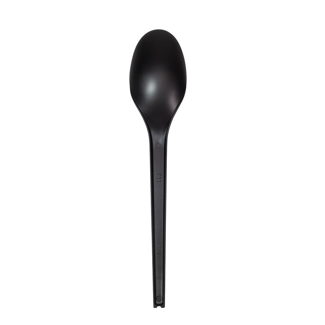 Eco-Friendly Black CPLA Plastic Spoons - Compostable, Heat Resistant, Individually Wrapped (6.5