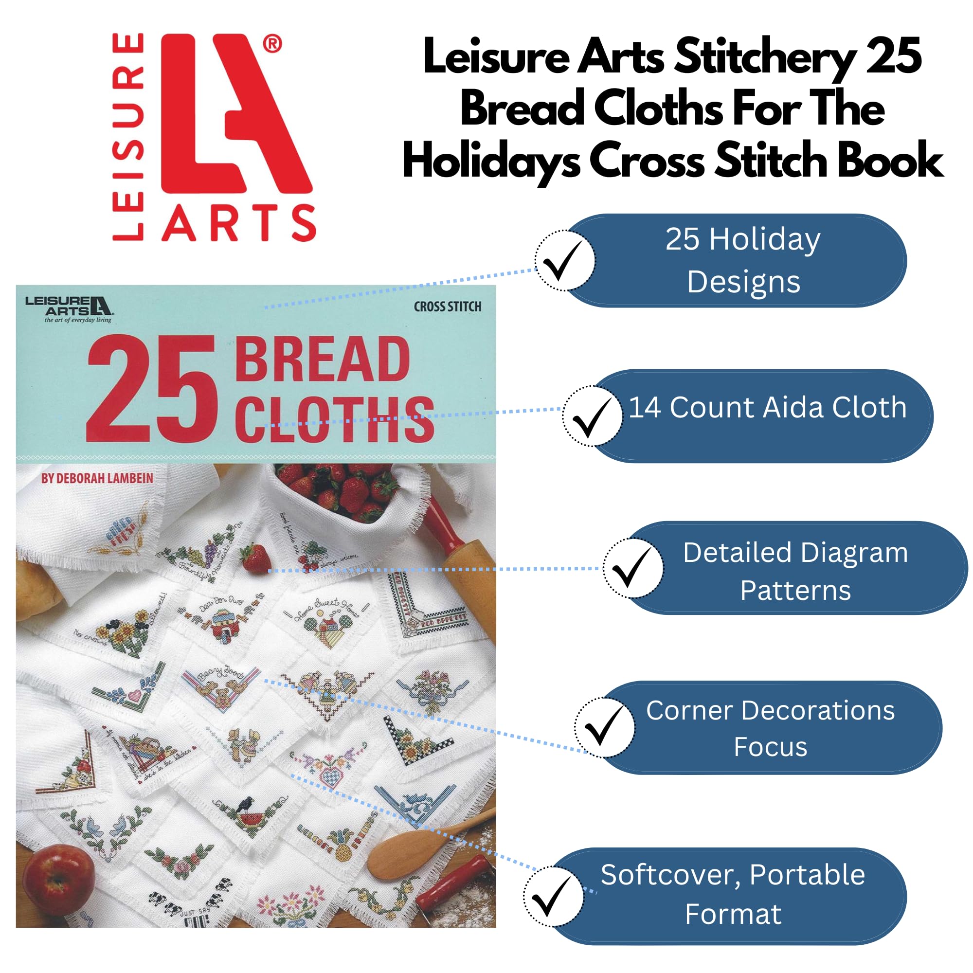 Leisure Arts 25-Pack Holiday Bread Cloths Set (LA-4848) - Perfect for Christmas Baking, Gift Wrapping & Kitchen Decor