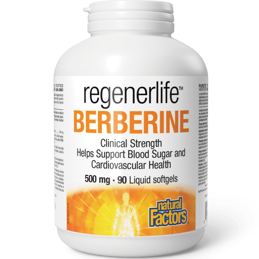 Natural Factors RegenerLife Berberine 500mg - 90 Liquid Softgels for Blood Sugar Support & Digestive Health | Herbal Supplement for Metabolism & Gut Wellness