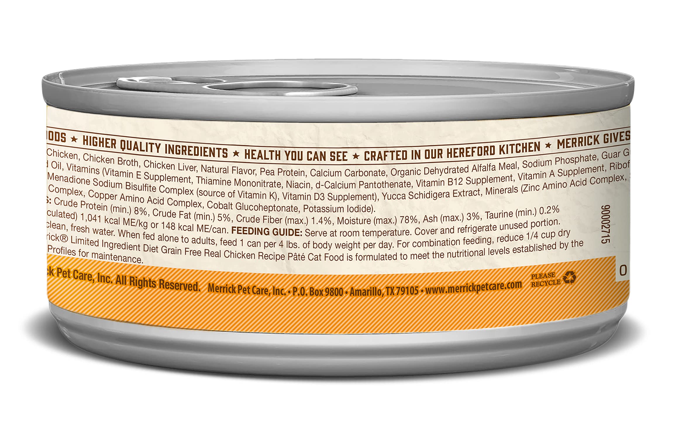 Merrick Limited Ingredient Grain-Free Wet Cat Food - Real Chicken Recipe Pate, High Protein Canned Cat Food for Adult Cats - 12 Pack of 2.75oz Cans - Perfect for Sensitive Stomach & Indoor Cats